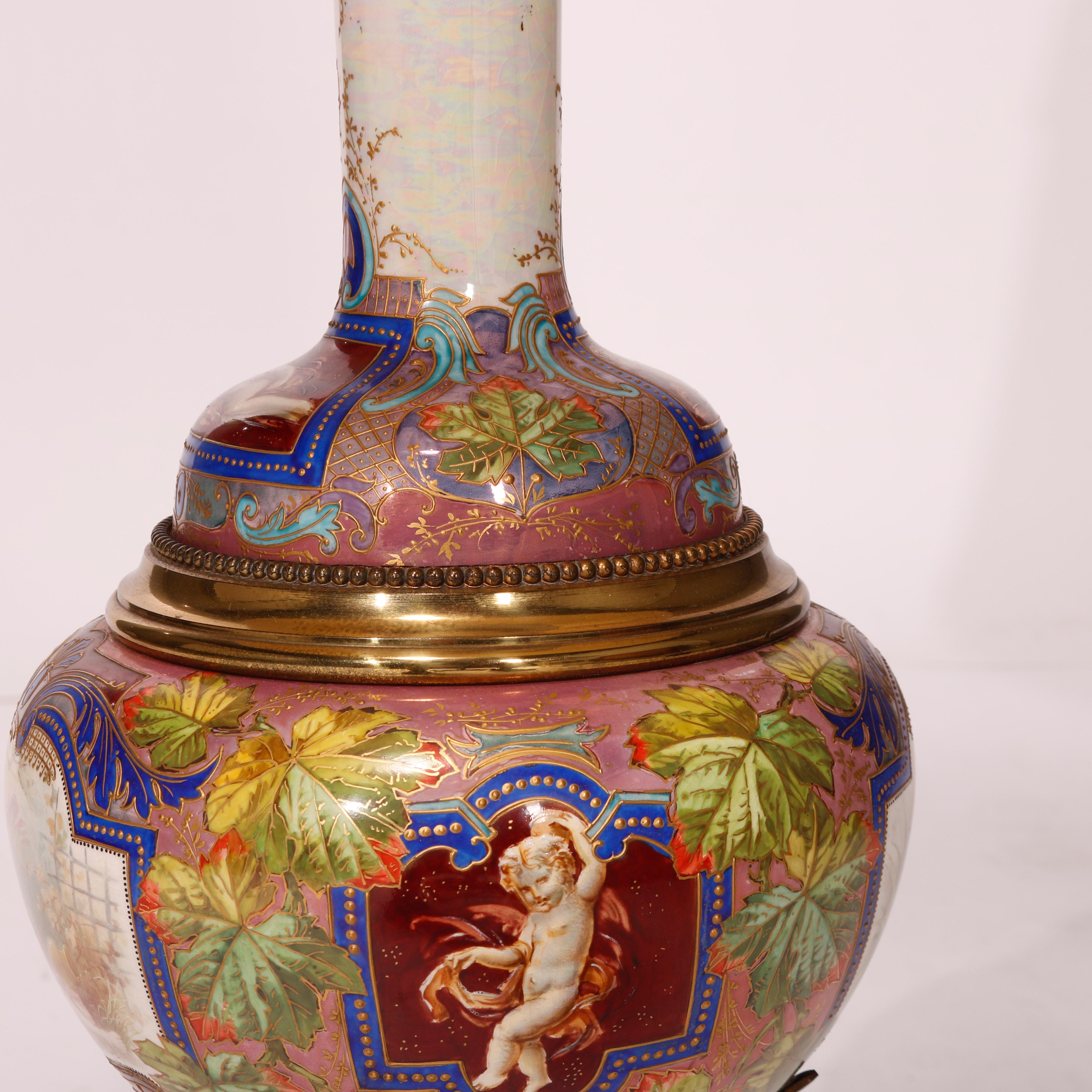 Antique Oversized Royal Vienna Porcelain Lamp with Classical Scenes & Putti 1880 In Good Condition In Big Flats, NY