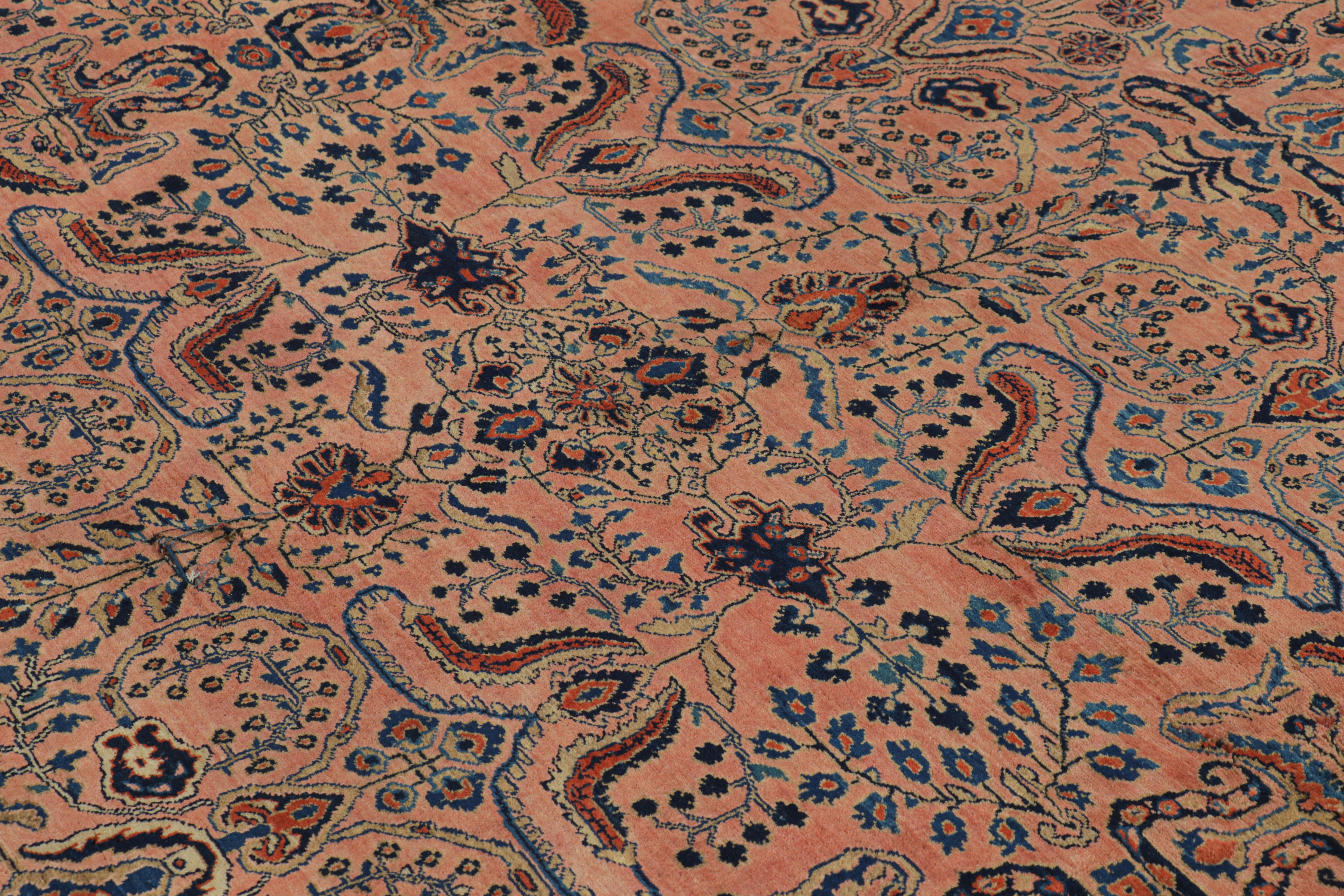 Hand-Knotted Antique Oversized Sarouk Persian Rug in Pink with Floral Patterns For Sale