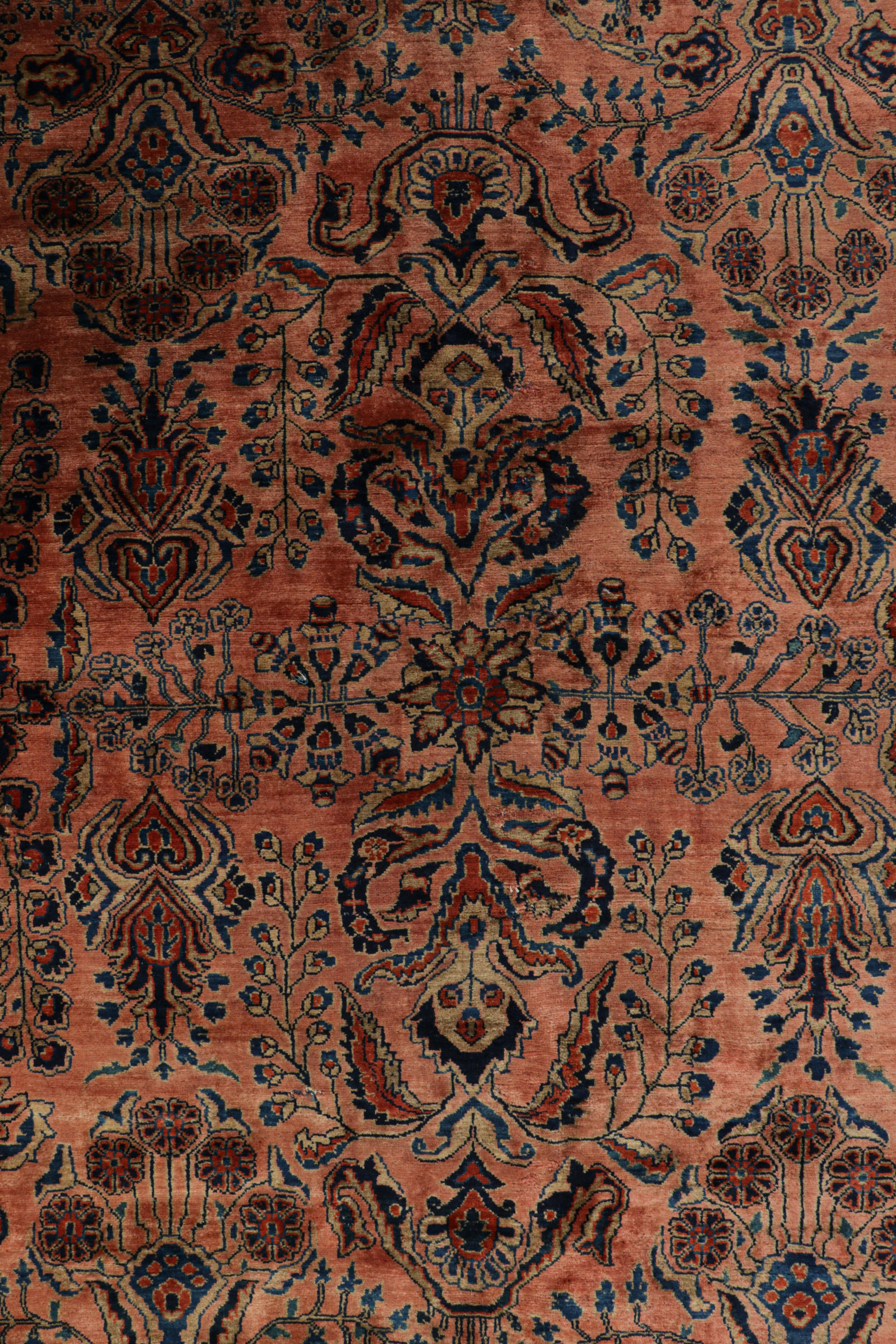 Antique Oversized Sarouk Persian Rug in Pink with Floral Patterns For Sale 1