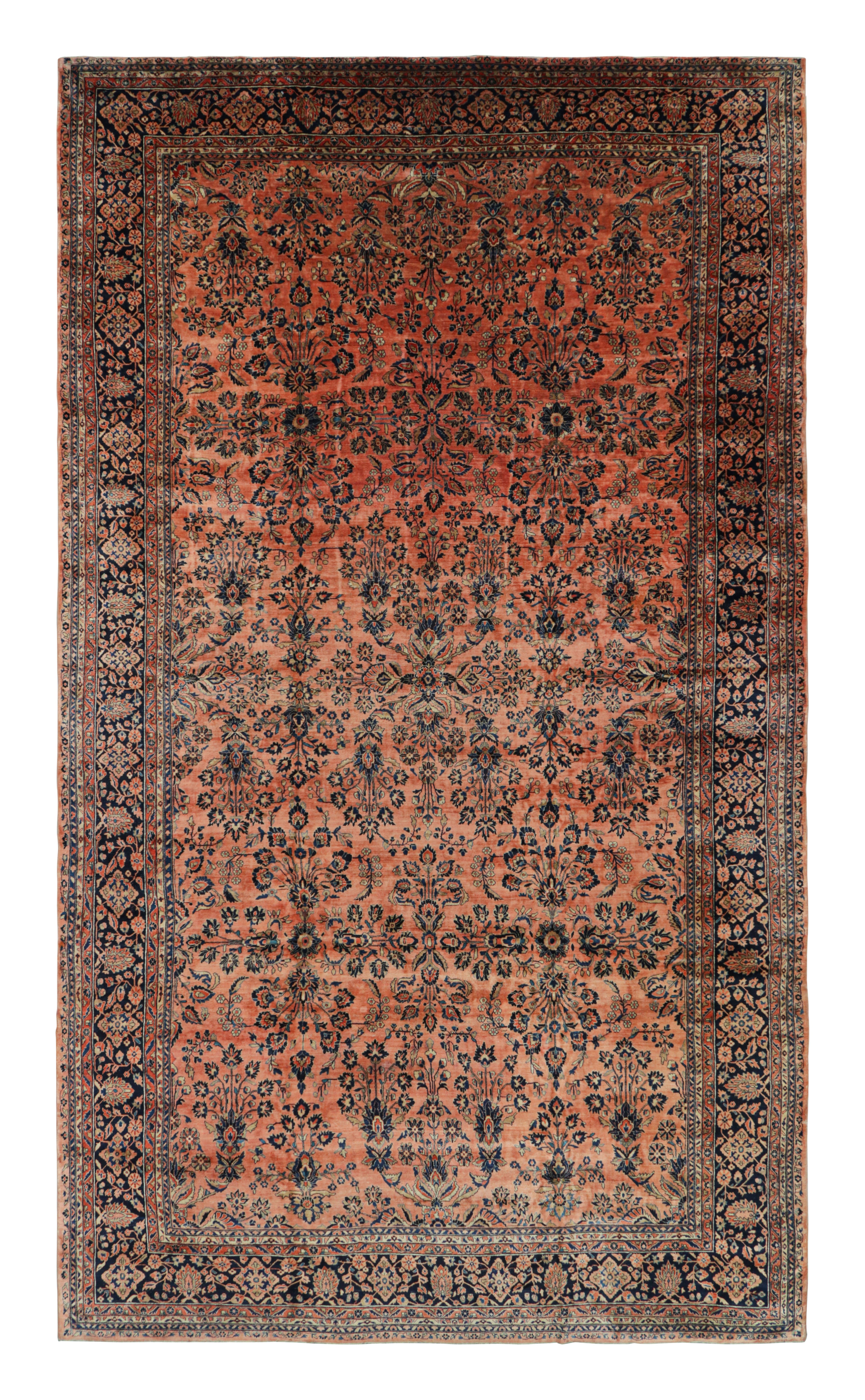 Antique Oversized Sarouk Persian Rug in Pink with Floral Patterns