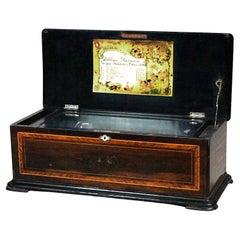 Antique Oversized Swiss Eight-Tune Rosewood & Satinwood Inlay Music Box c1890