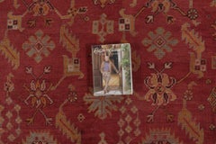 Antique Oversized Turkish Oushak Rug in Red with Geometric Pattern - Rug & Kilim