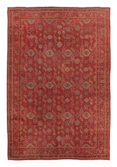 Antique Oversized Turkish Oushak Rug in Red with Geometric Pattern - Rug & Kilim