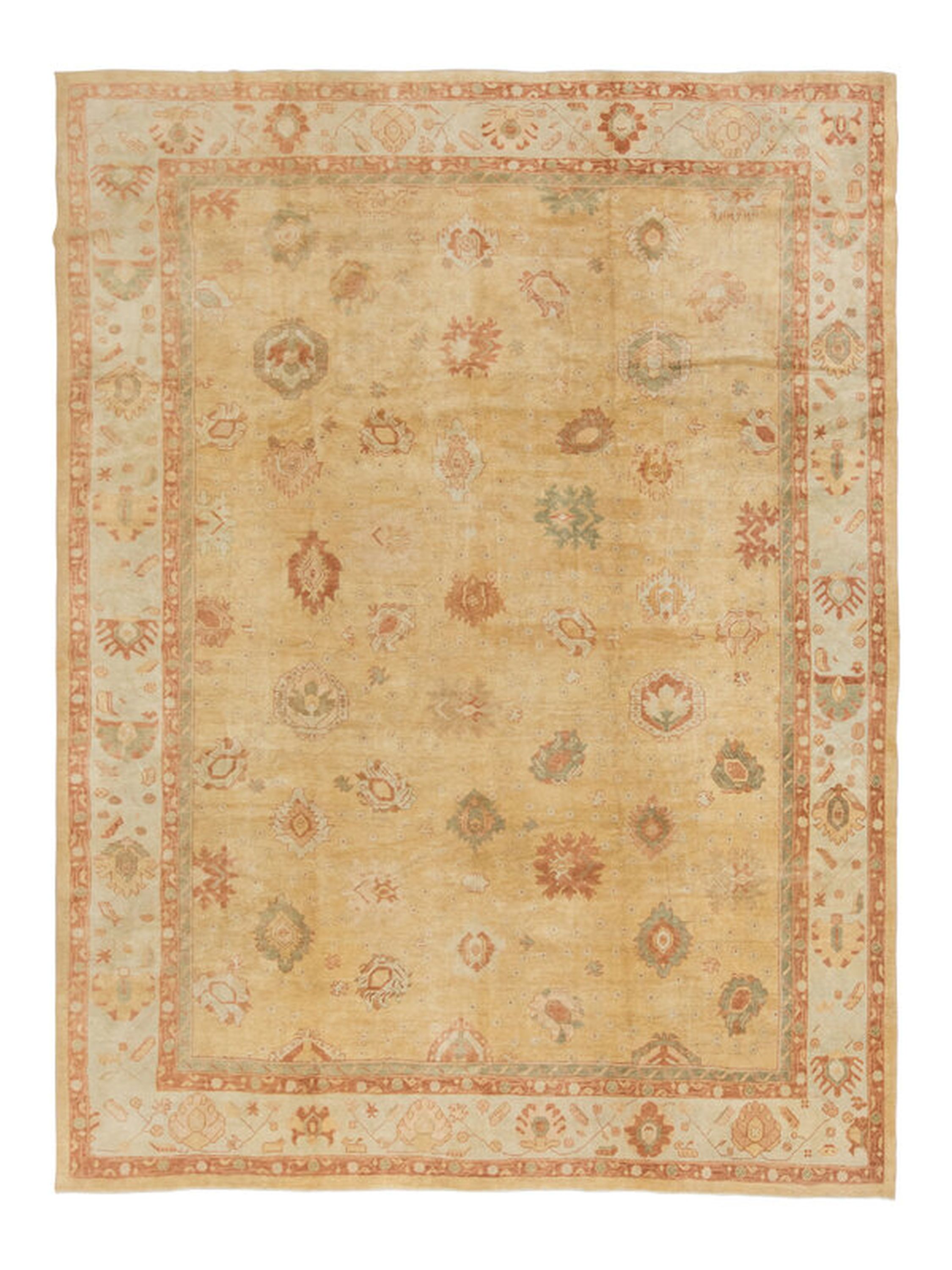 Antique Oversized Turkish Oushak Rug with Soft Geometric Florals - Rug & Kilim For Sale