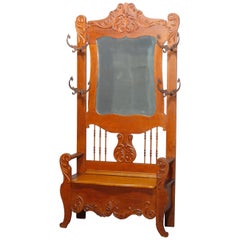 Antique Oversized Victorian Carved Oak Lift-Top Hall Seat, Circa 1890