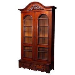 Antique Oversized Victorian Carved Walnut Double Door Bookcase, Circa 1880