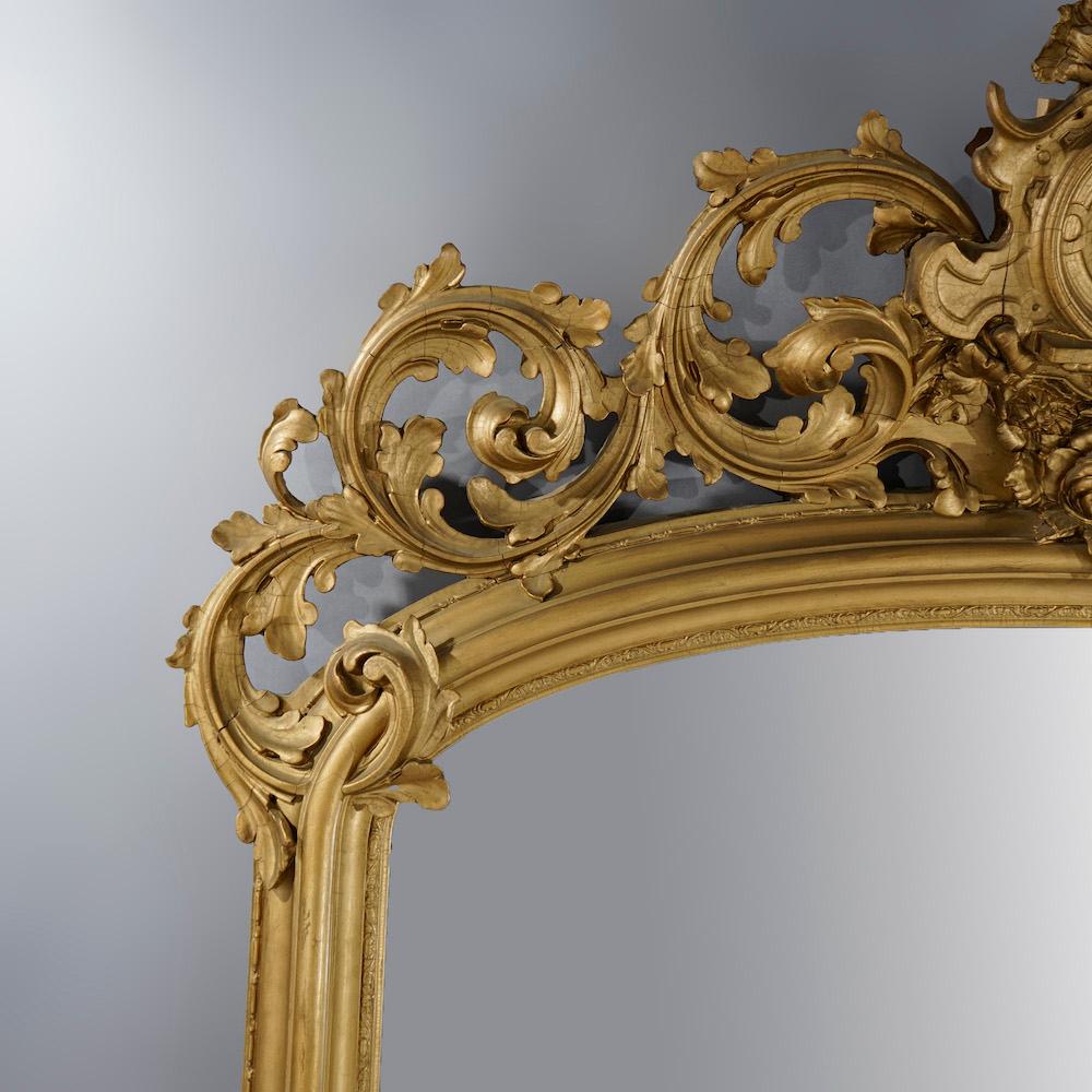 Antique Oversized Victorian Giltwood Over Mantle Mirror 19th C 8