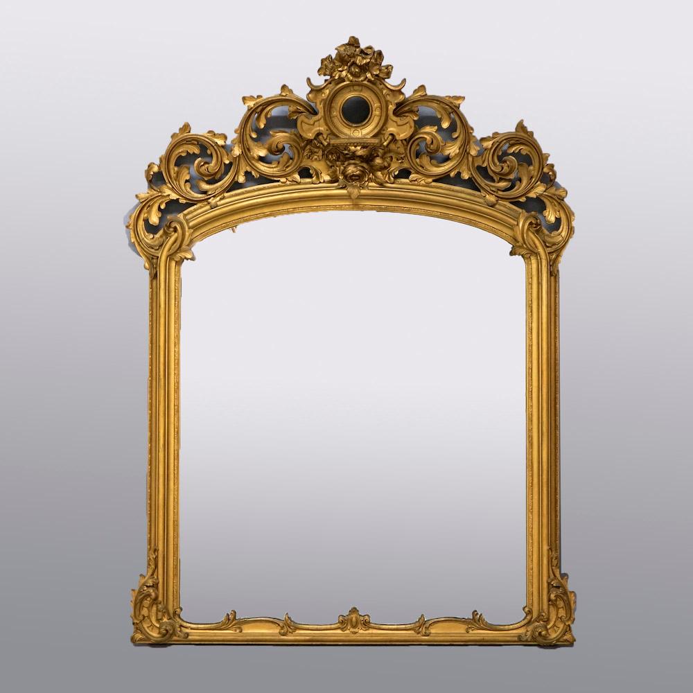 Antique Oversized Victorian Giltwood Over Mantle Mirror 19th C 12