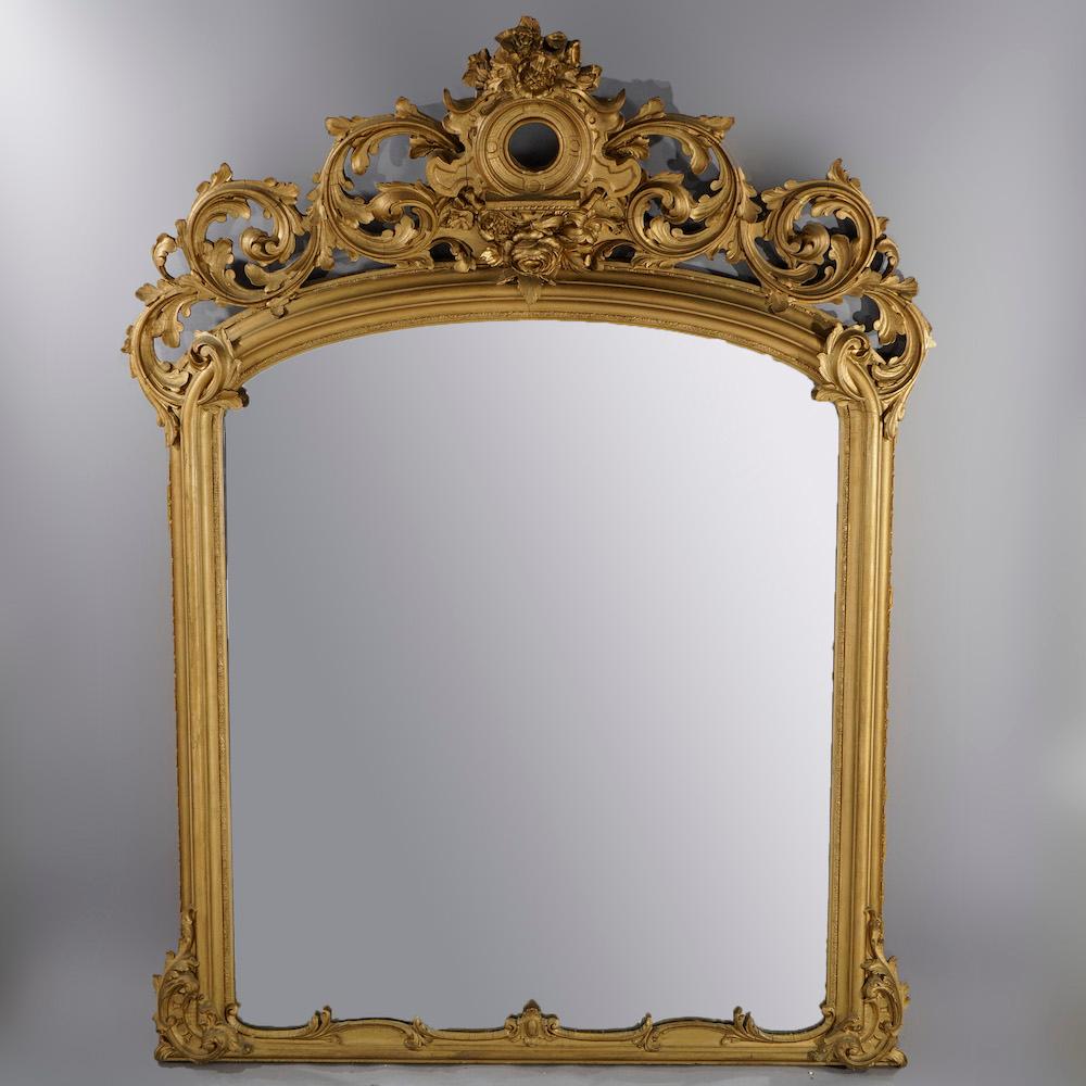 Antique Oversized Victorian Giltwood Over Mantle Mirror 19th C 1