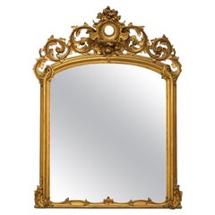 Antique Oversized Victorian Giltwood Over Mantle Mirror 19th C