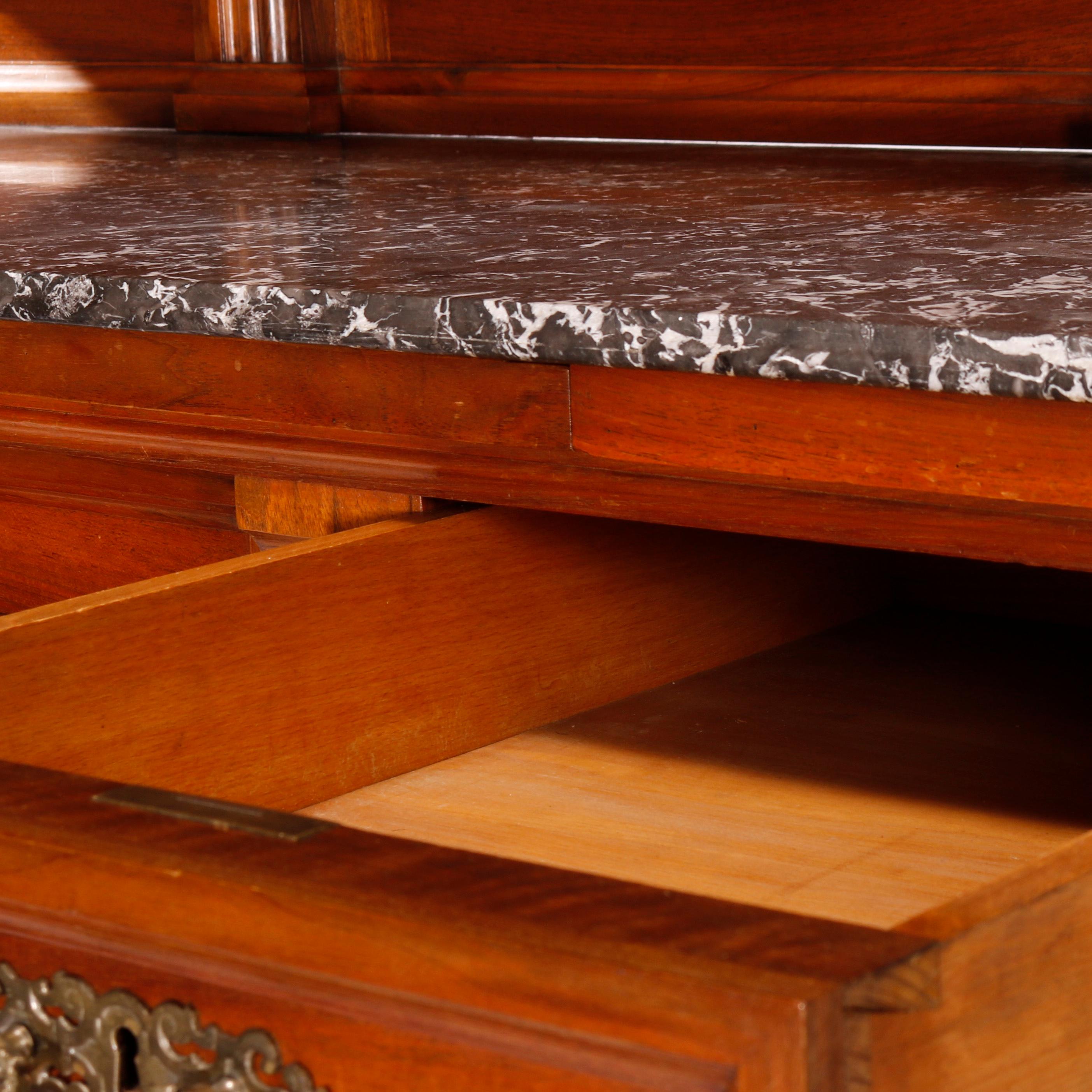 Antique Oversized Walnut & Rosewood Marble Top Huntboard, Circa 1890 4