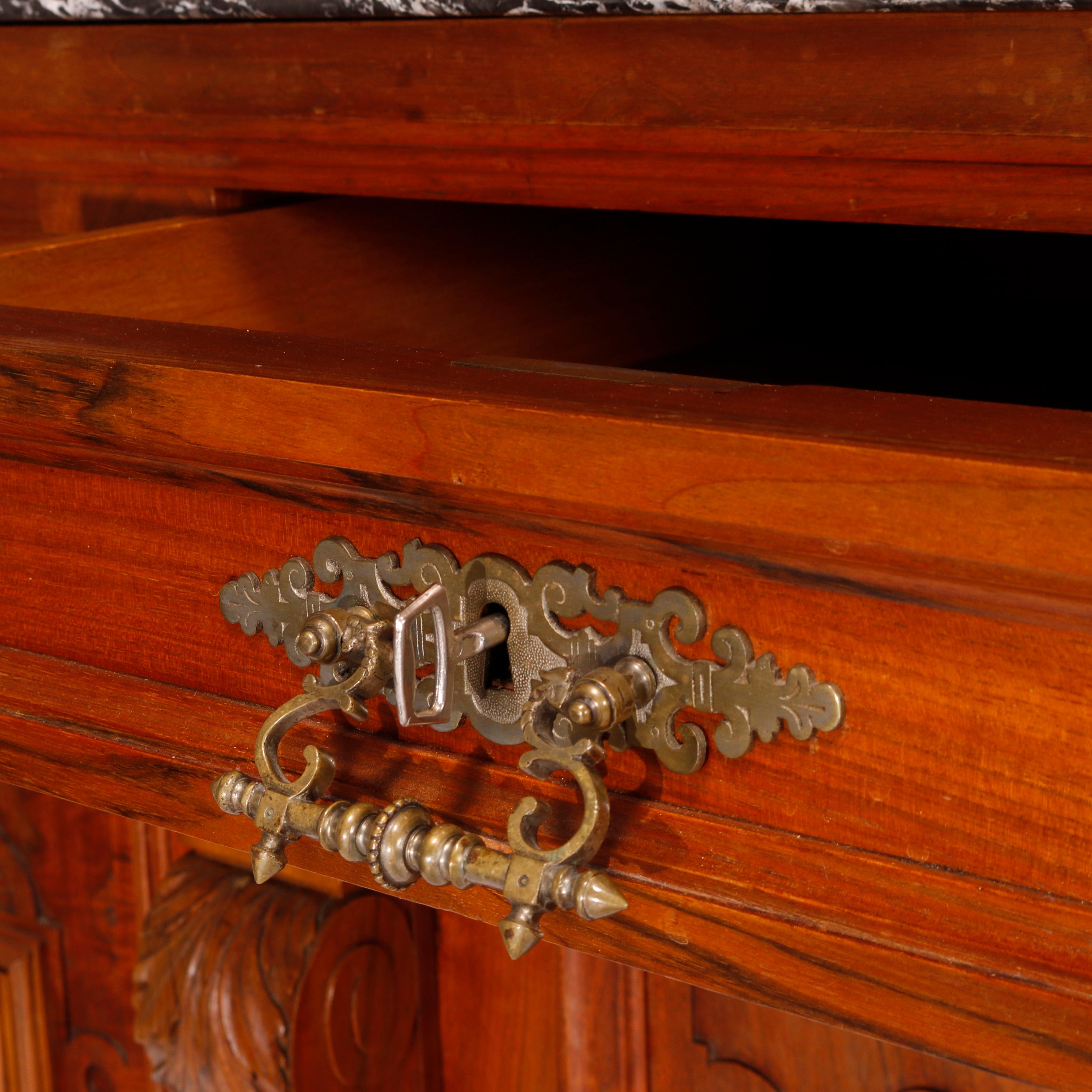 Antique Oversized Walnut & Rosewood Marble Top Huntboard, Circa 1890 5