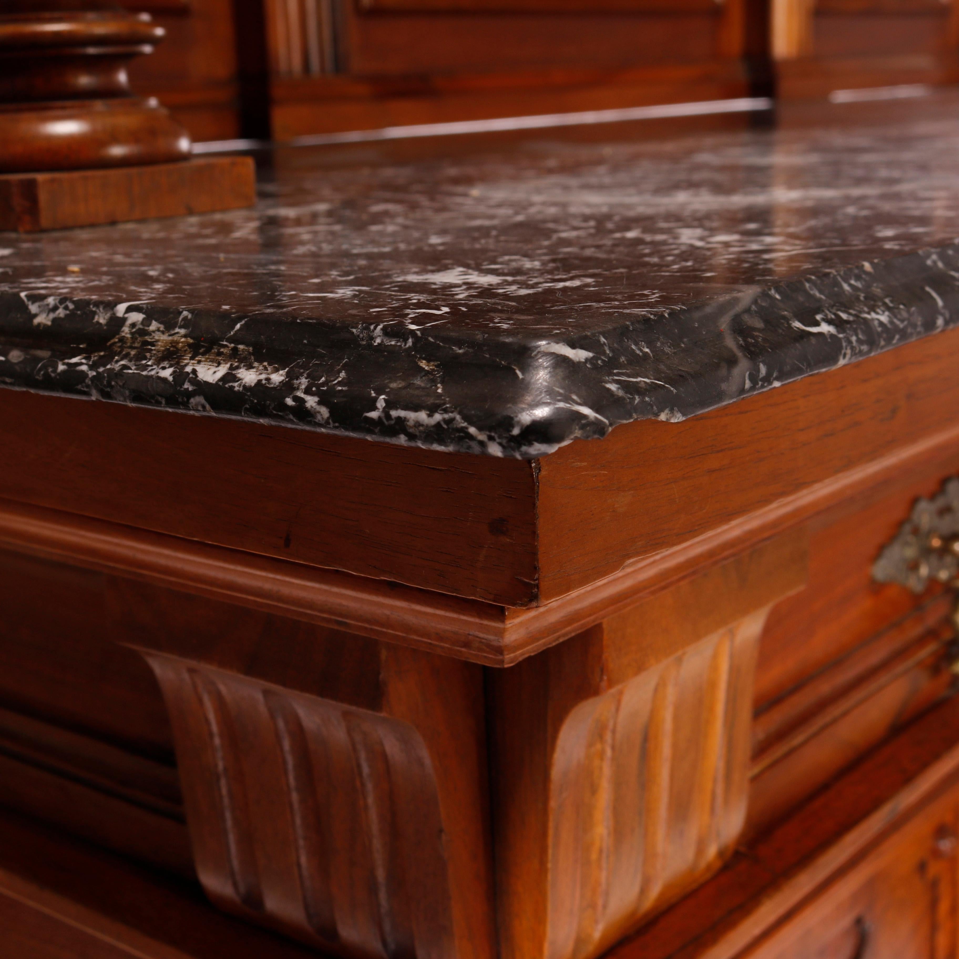Antique Oversized Walnut & Rosewood Marble Top Huntboard, Circa 1890 7