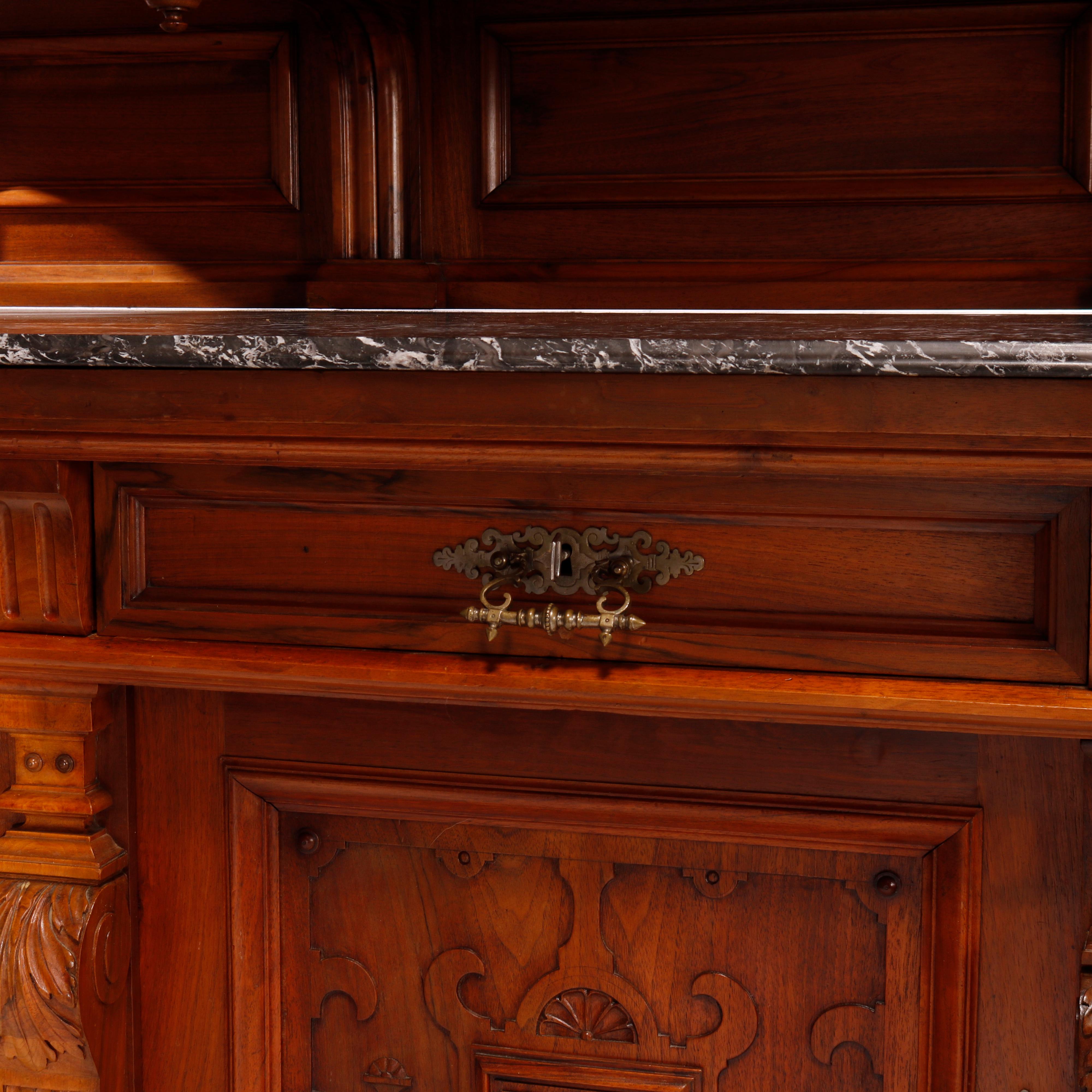 Antique Oversized Walnut & Rosewood Marble Top Huntboard, Circa 1890 In Good Condition In Big Flats, NY
