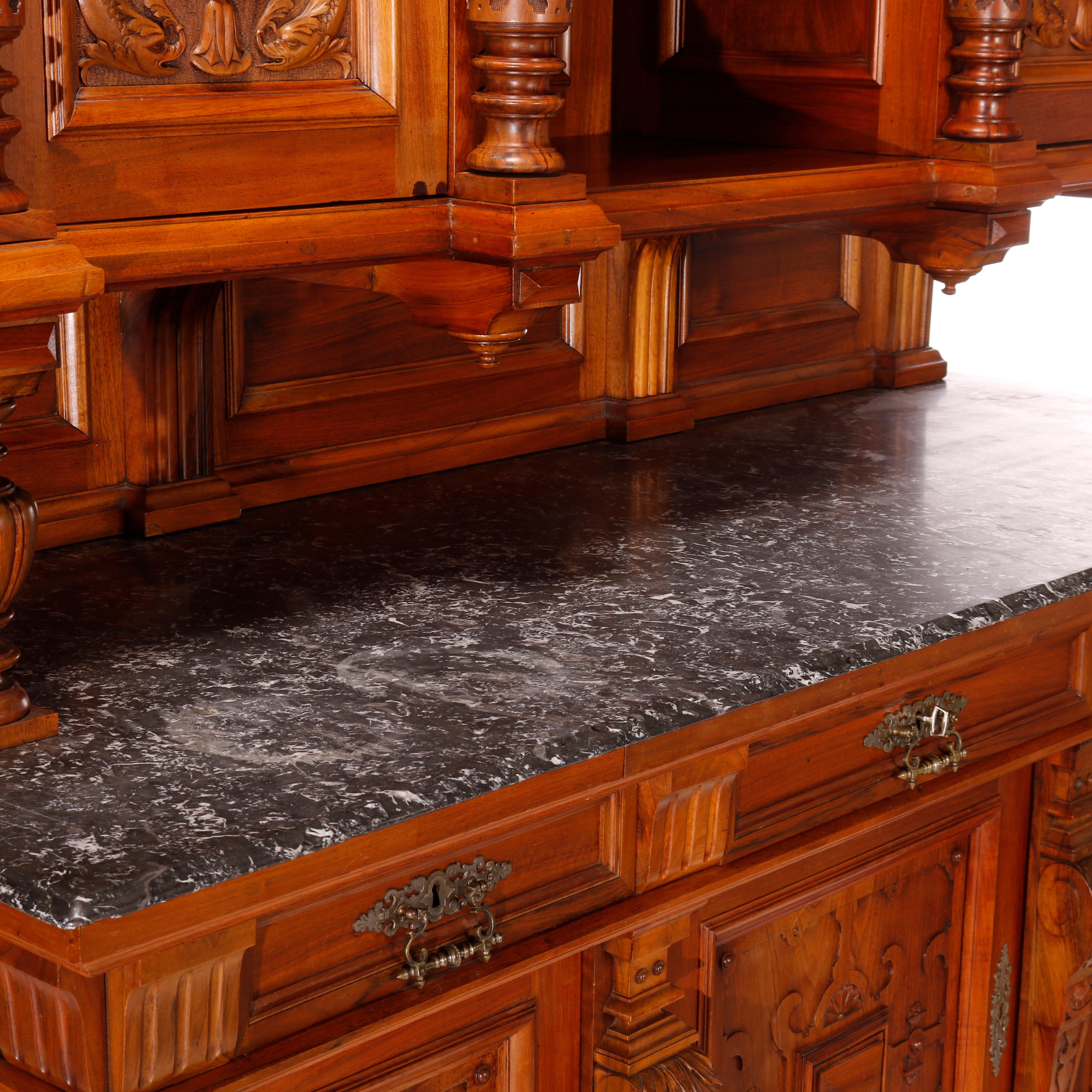 Antique Oversized Walnut & Rosewood Marble Top Huntboard, Circa 1890 3