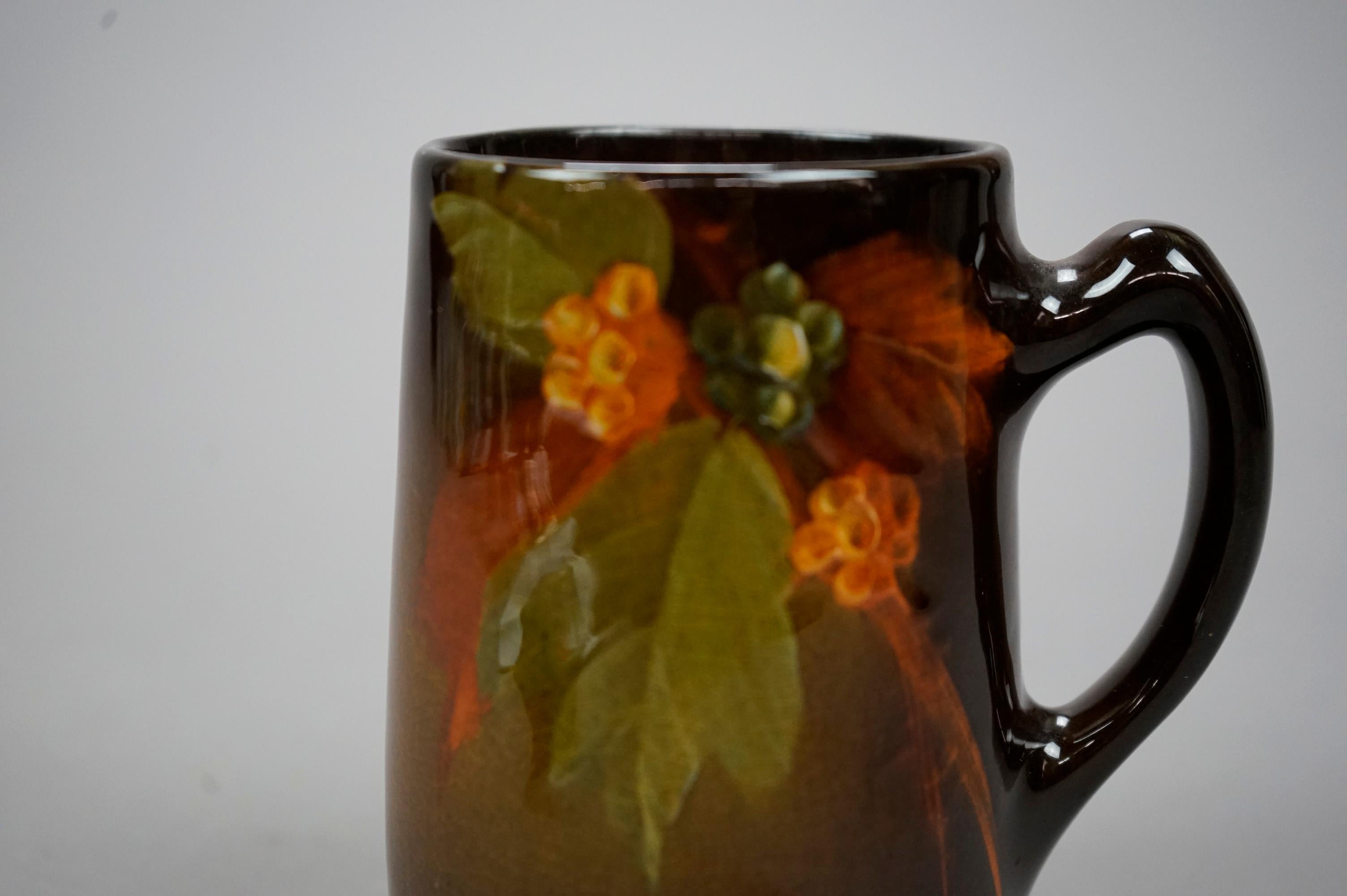 Antique Owens Art Pottery Standard Glaze Floral Decorated Mug Circa 1890 In Good Condition For Sale In Big Flats, NY