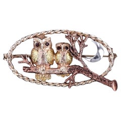 Antique Owl Brooch of 9ct Gold