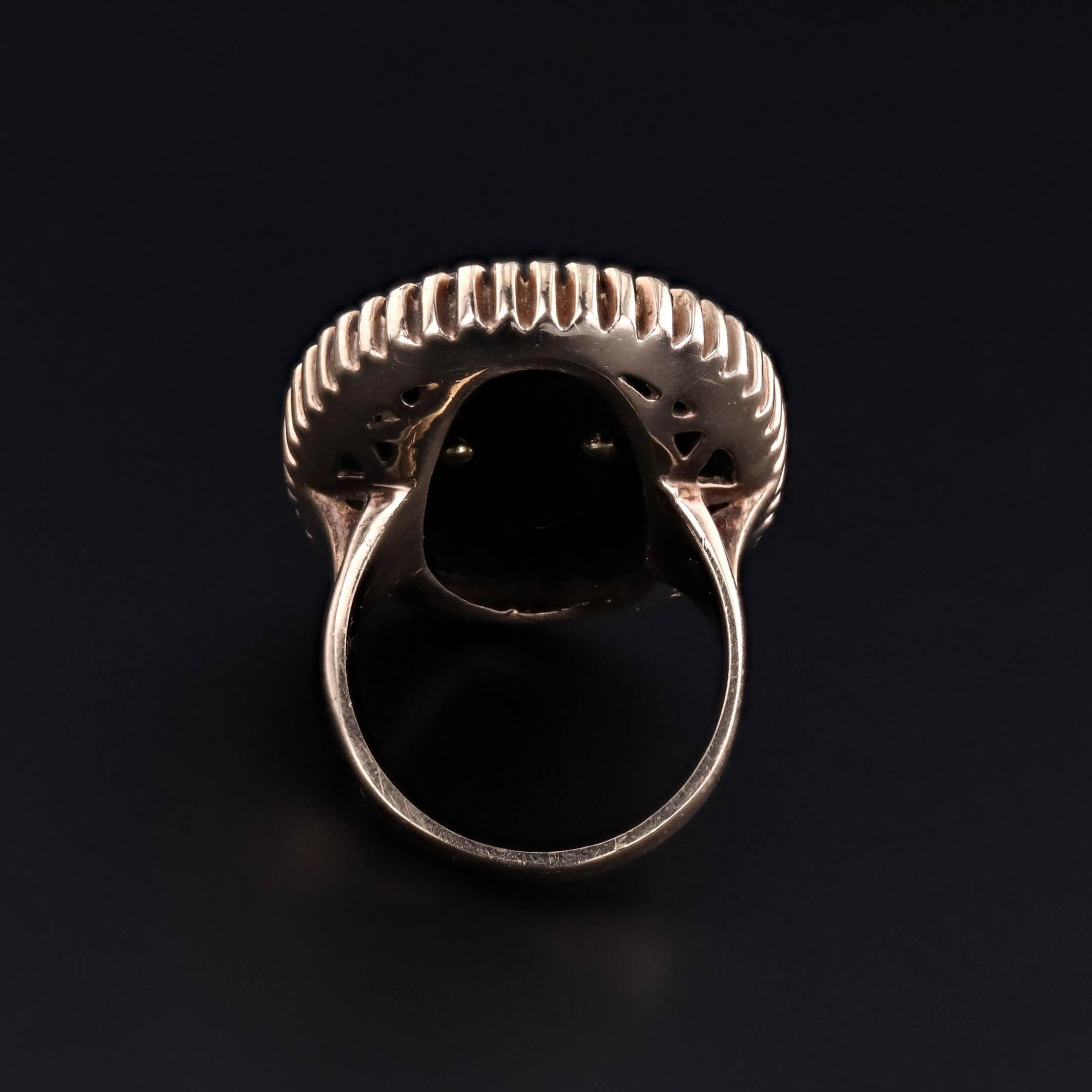 Old European Cut Antique Owl Onyx Ring of 10k Gold For Sale
