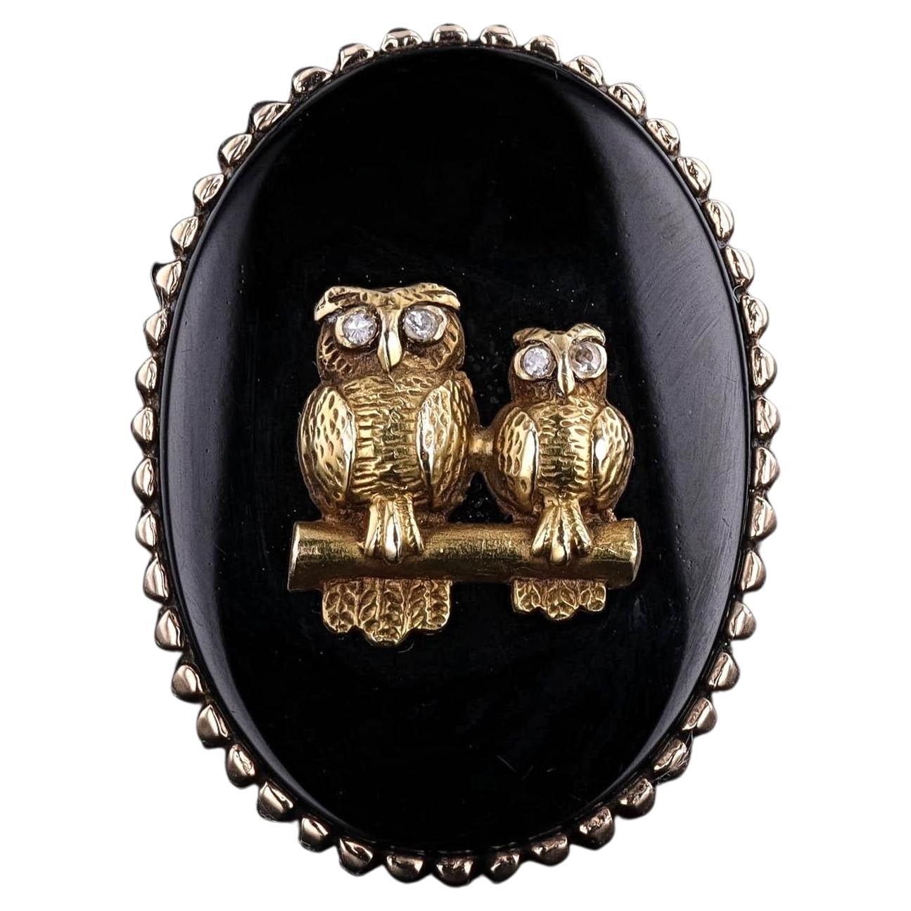 Antique Owl Onyx Ring of 10k Gold