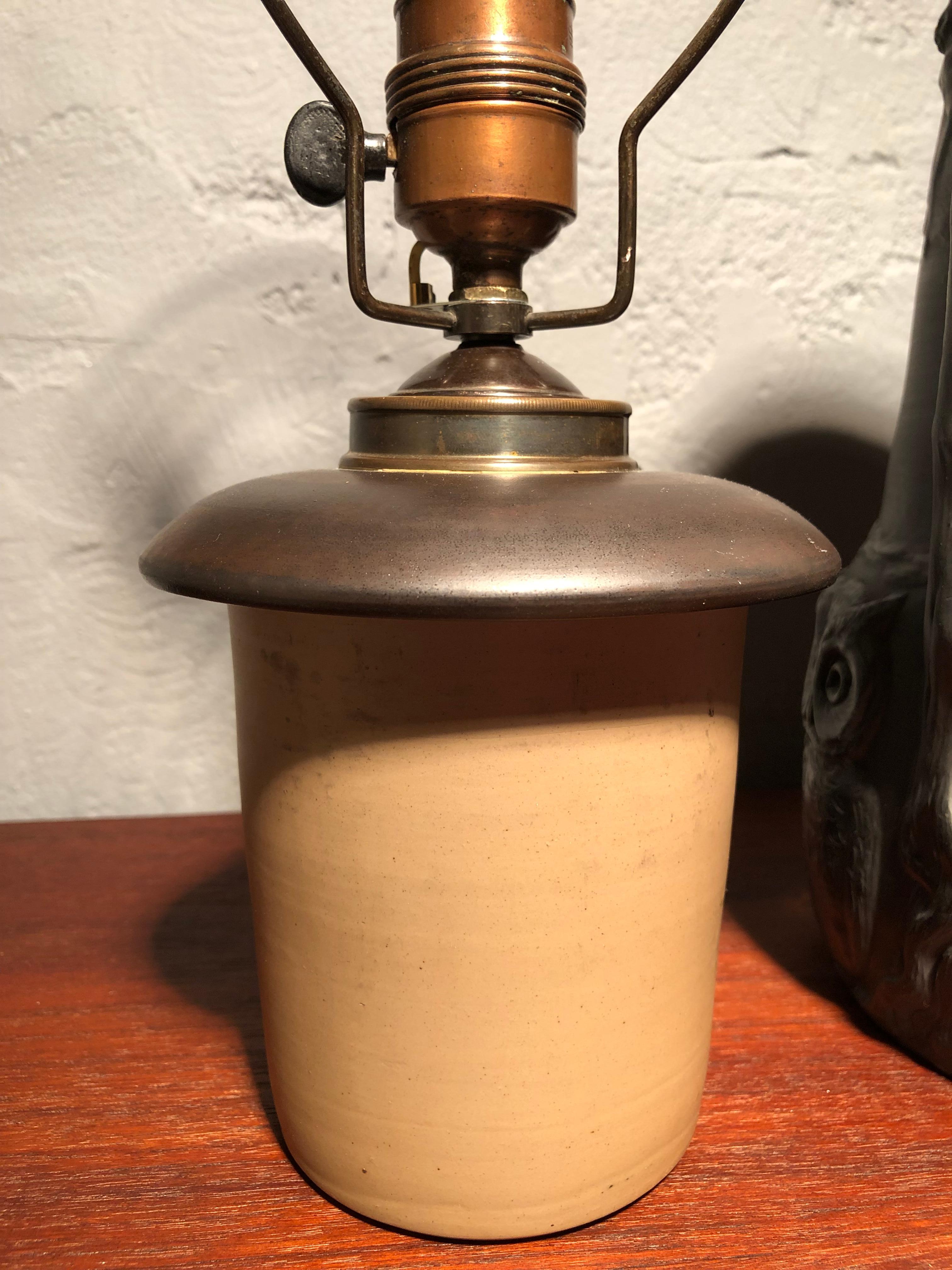 Antique Owls & Bats Black Pottery Table Lamp by L. Hjorth Of Bornholm 4