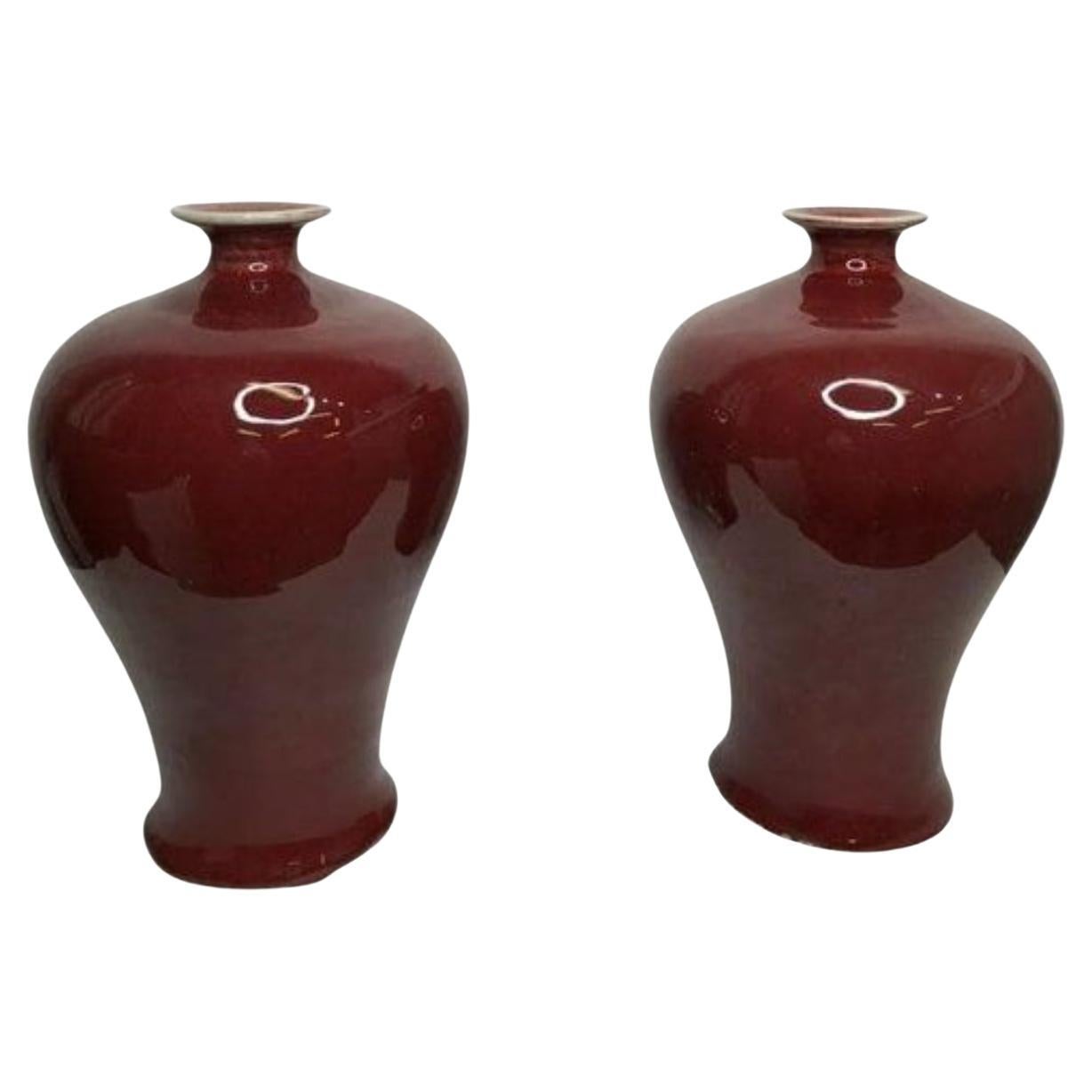 Antique Oxblood Pair of Chinese Meiping Vases with Fire Glaze For Sale