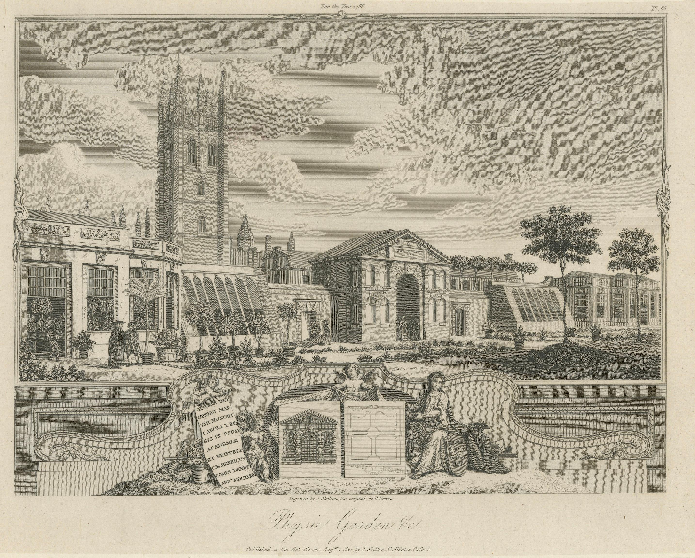 Antique Oxford Botanic Garden Engraving, Oxford Almanack, Benjamin Green, 1820