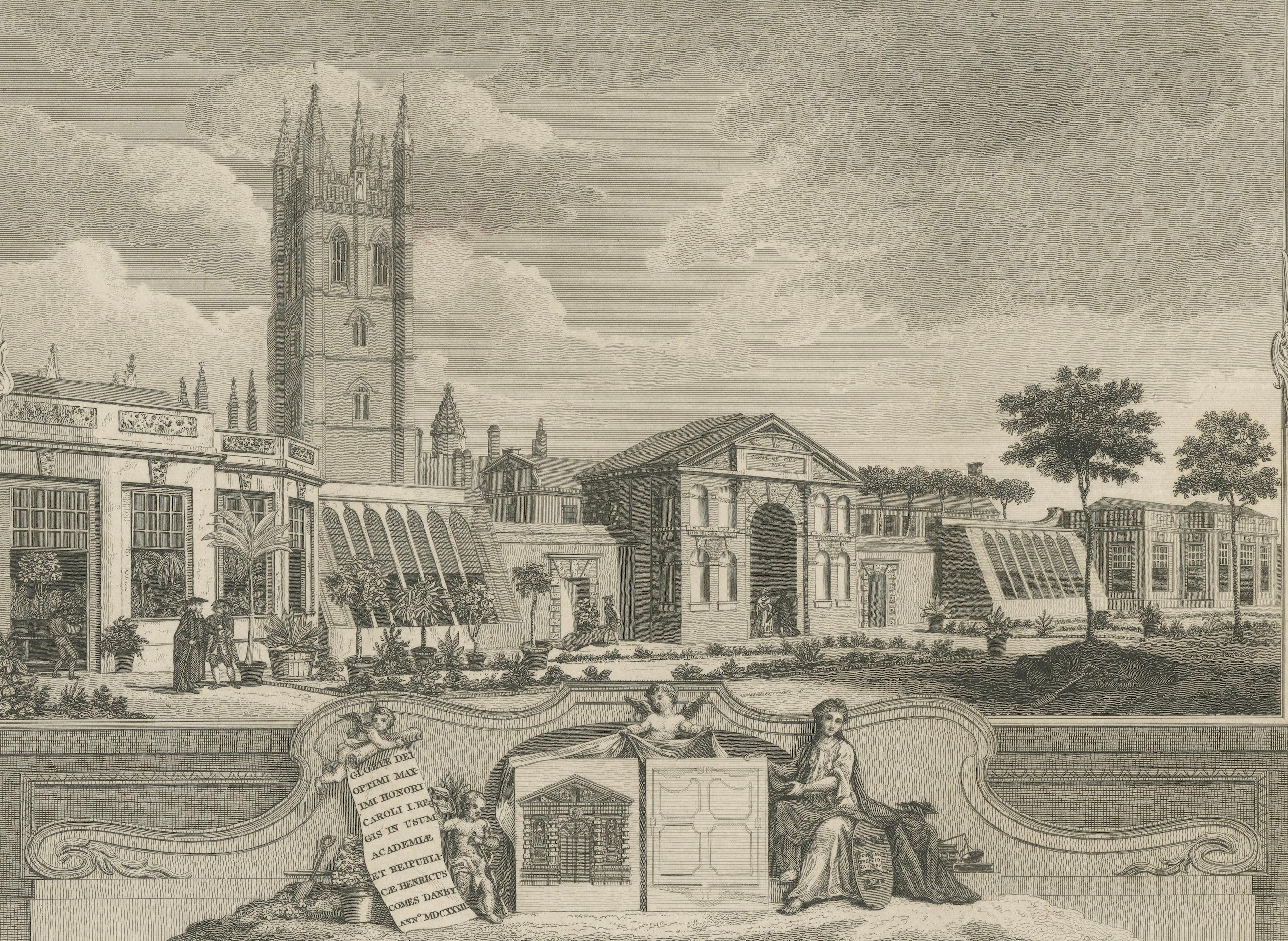 Antique Oxford Botanic Garden Engraving, Oxford Almanack, Benjamin Green, 1820
