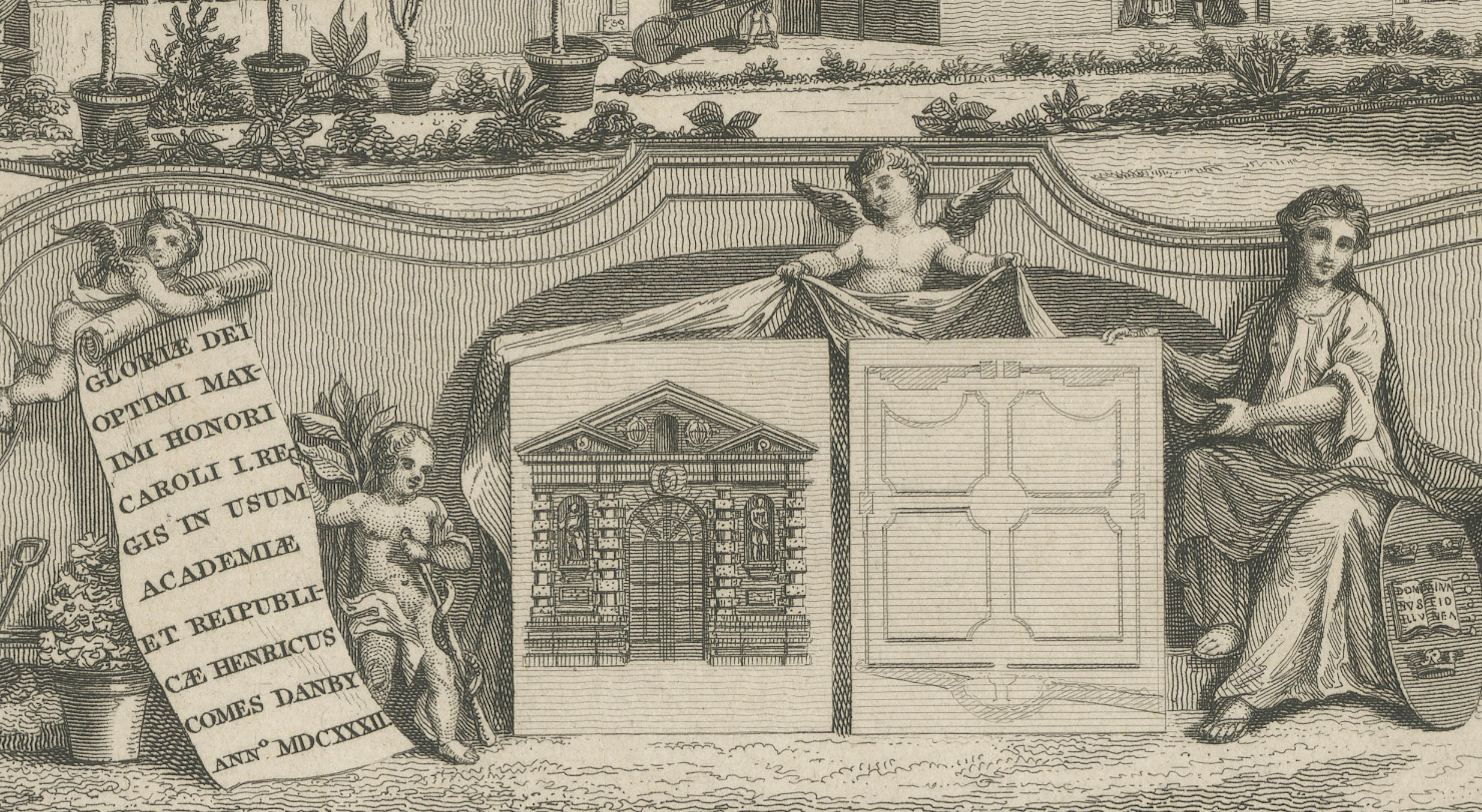 Antique Oxford Botanic Garden Engraving, Oxford Almanack, Benjamin Green, 1820