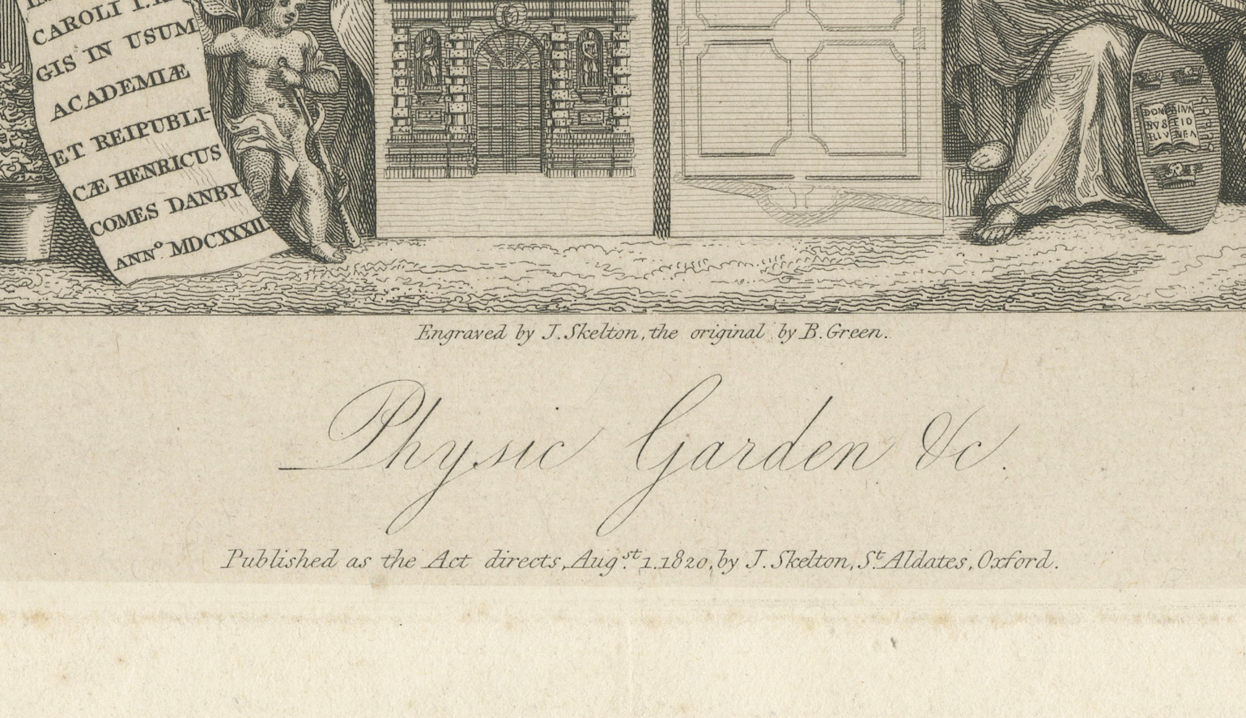 Antique Oxford Botanic Garden Engraving, Oxford Almanack, Benjamin Green, 1820