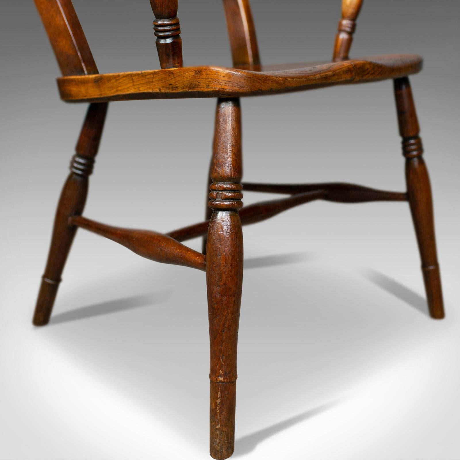 Antique Oxford Elbow Chair, Victorian, Windsor, Lath Back, Armchair, Elm 3