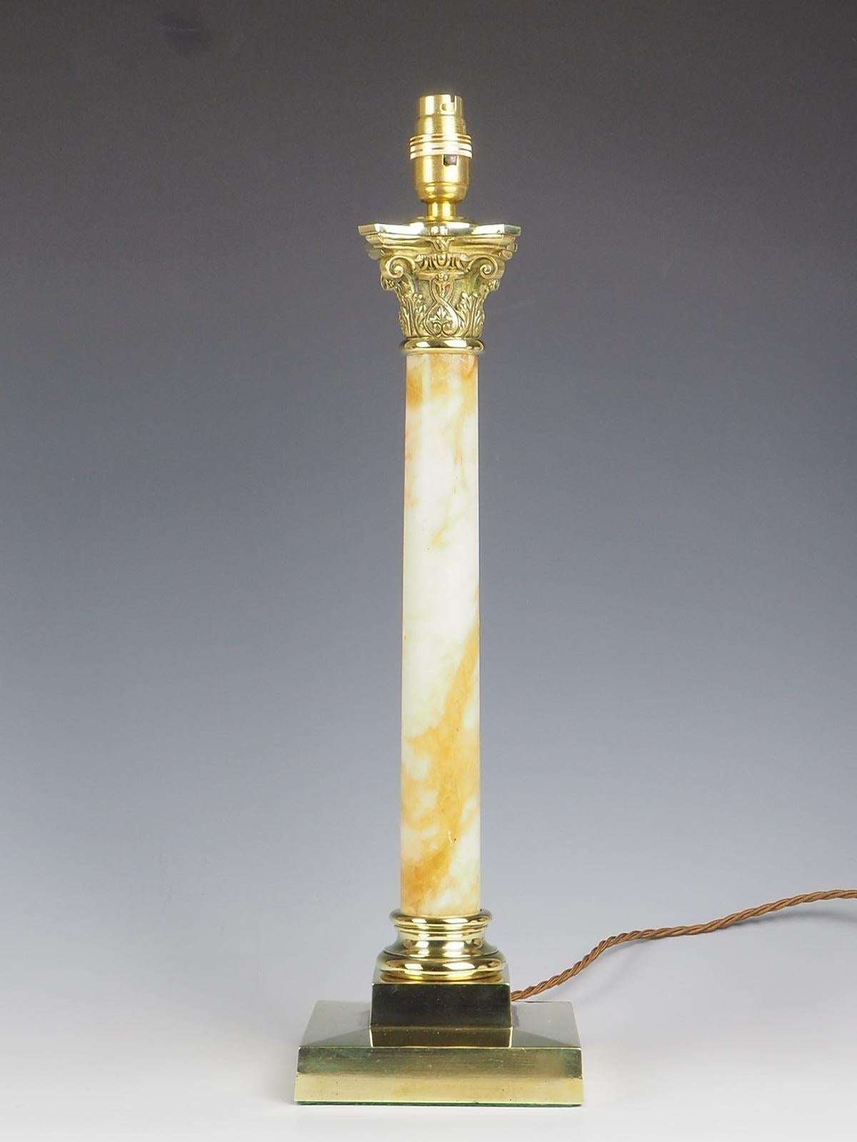 19th Century Antique Oynx and Brass Corinthian Table Lamp (Stamped) For Sale