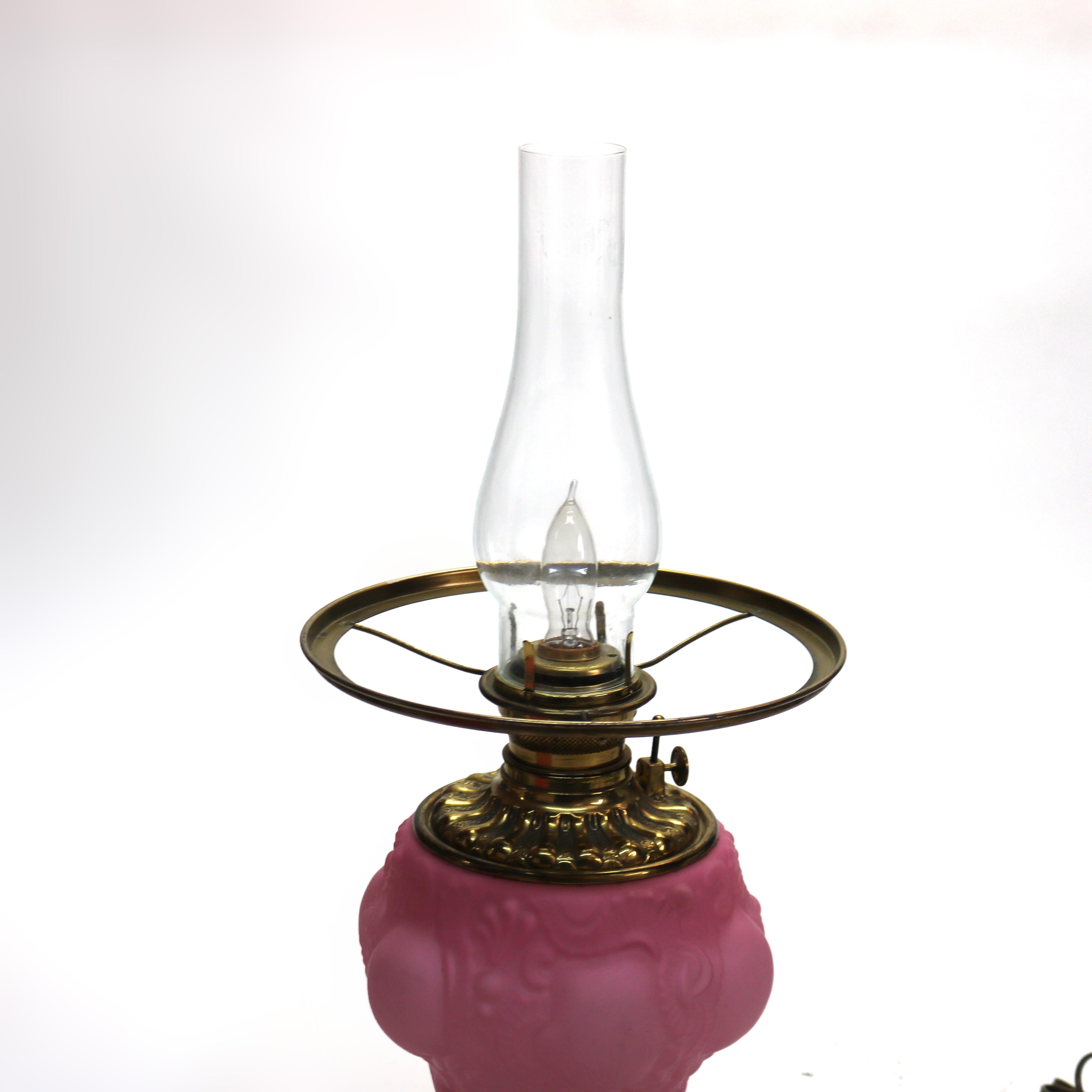 Antique P & A Co Pink Glass Gone with the Wind Electric Lamp, Converted, C1890 5