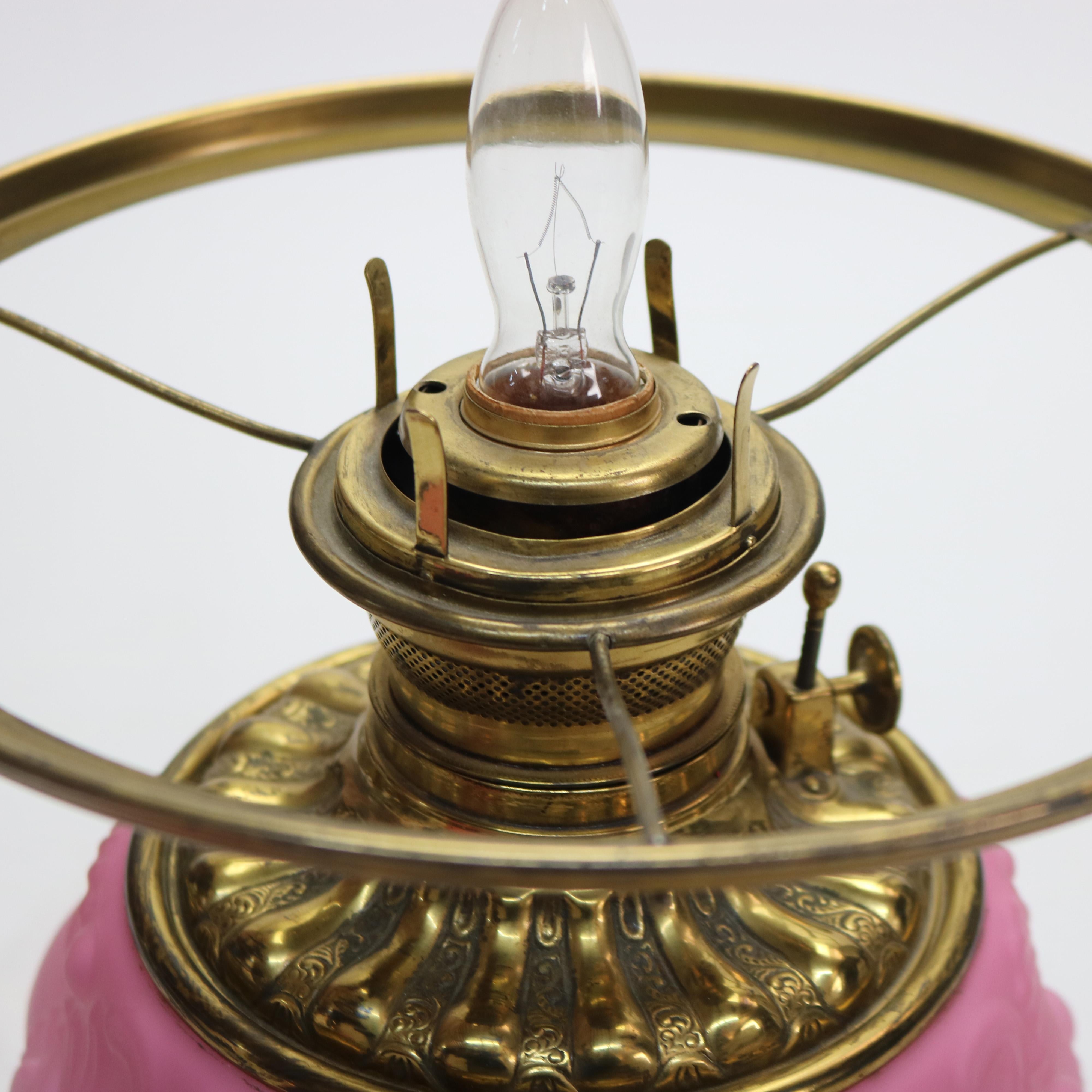 Antique P & A Co Pink Glass Gone with the Wind Electric Lamp, Converted, C1890 6