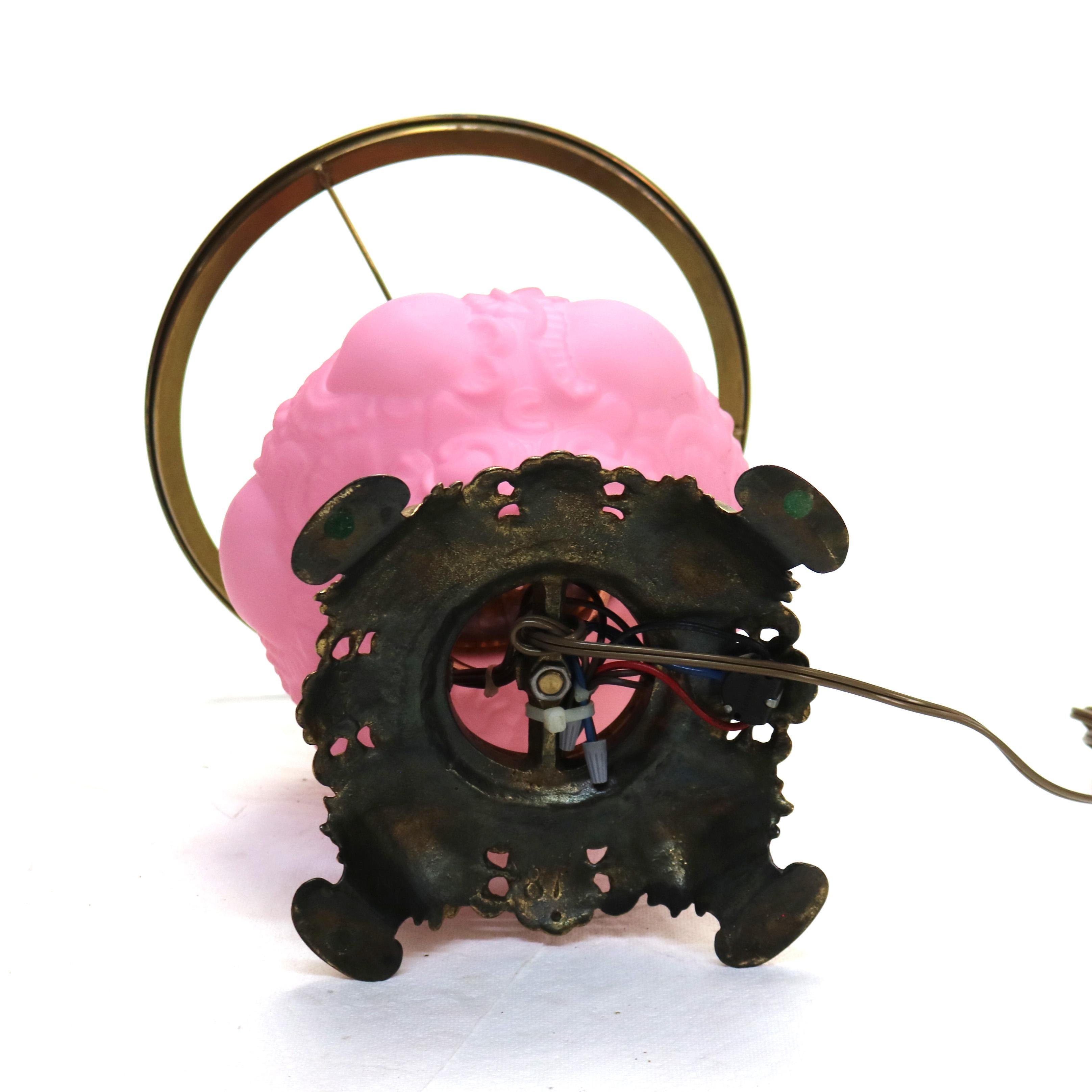 Antique P & A Co Pink Glass Gone with the Wind Electric Lamp, Converted, C1890 8