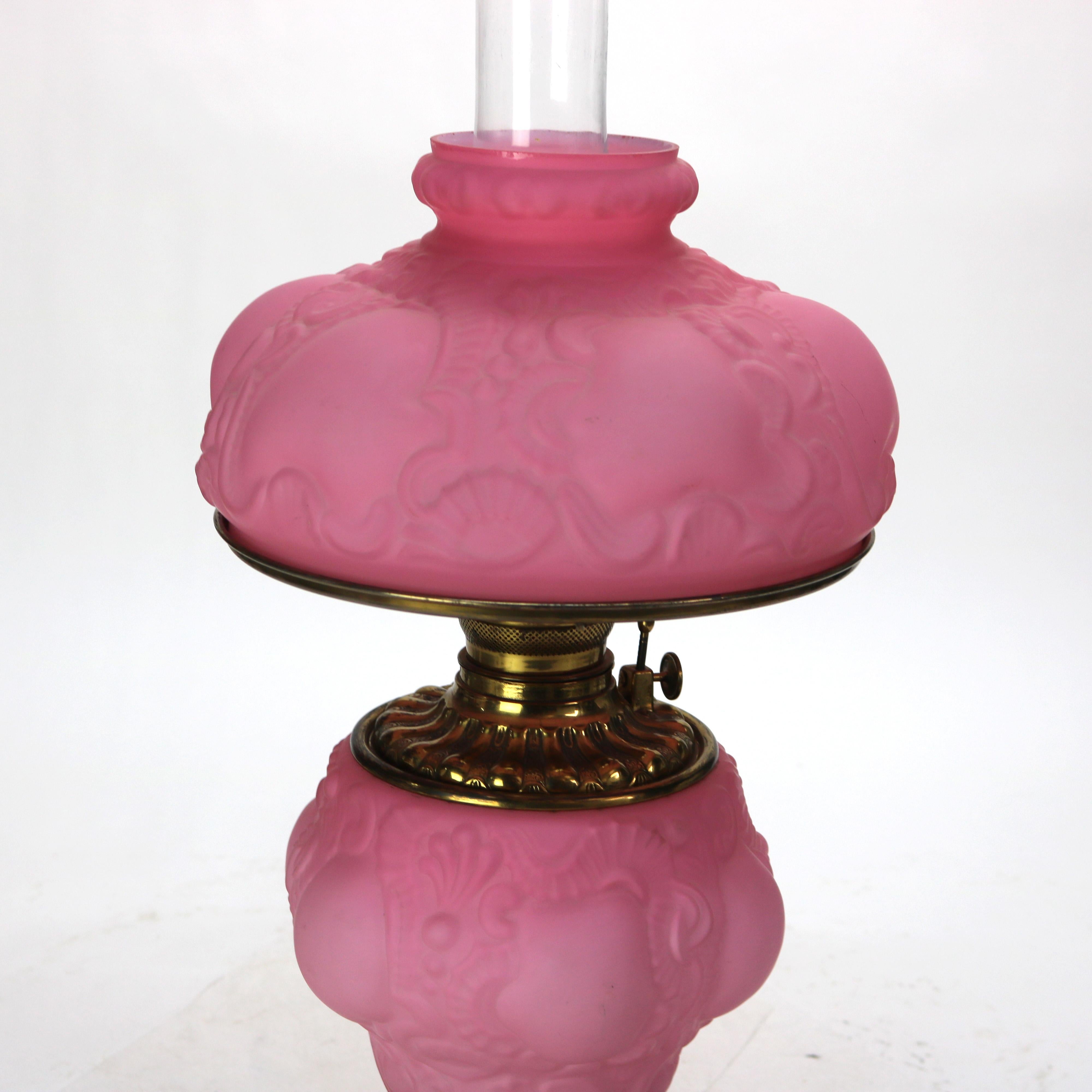 Antique P & A Co Pink Glass Gone with the Wind Electric Lamp, Converted, C1890 In Good Condition In Big Flats, NY