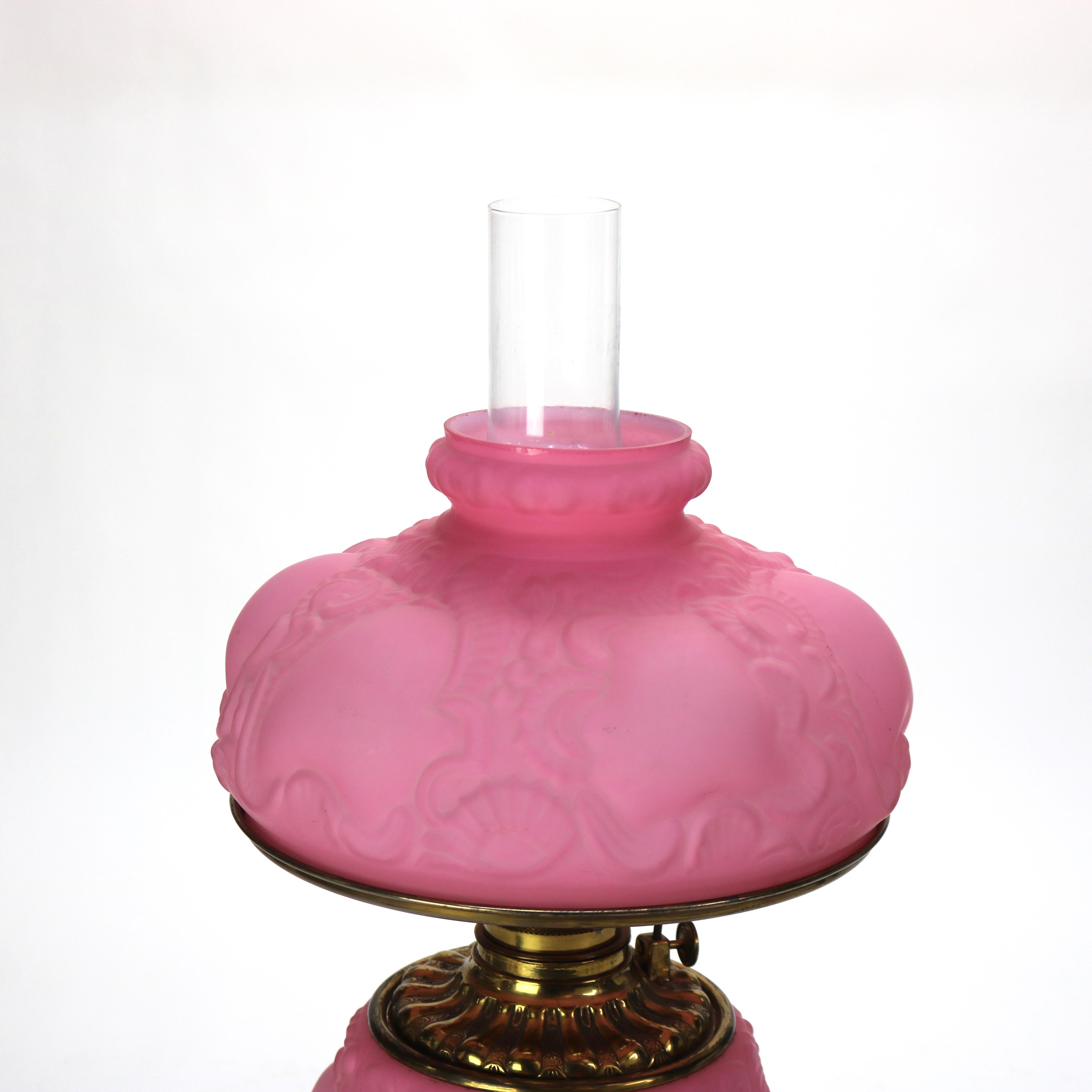 19th Century Antique P & A Co Pink Glass Gone with the Wind Electric Lamp, Converted, C1890