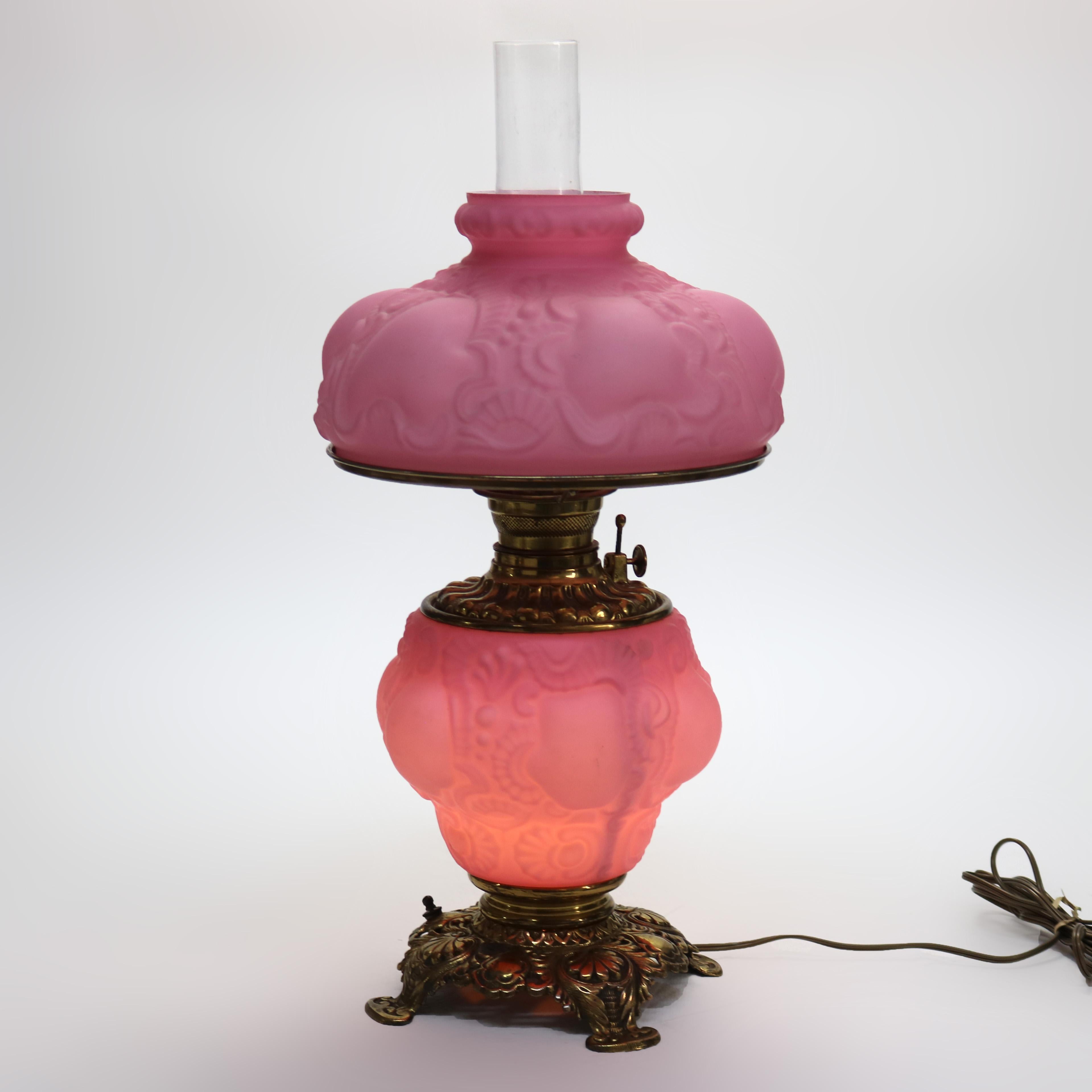Antique P & A Co Pink Glass Gone with the Wind Electric Lamp, Converted, C1890 2