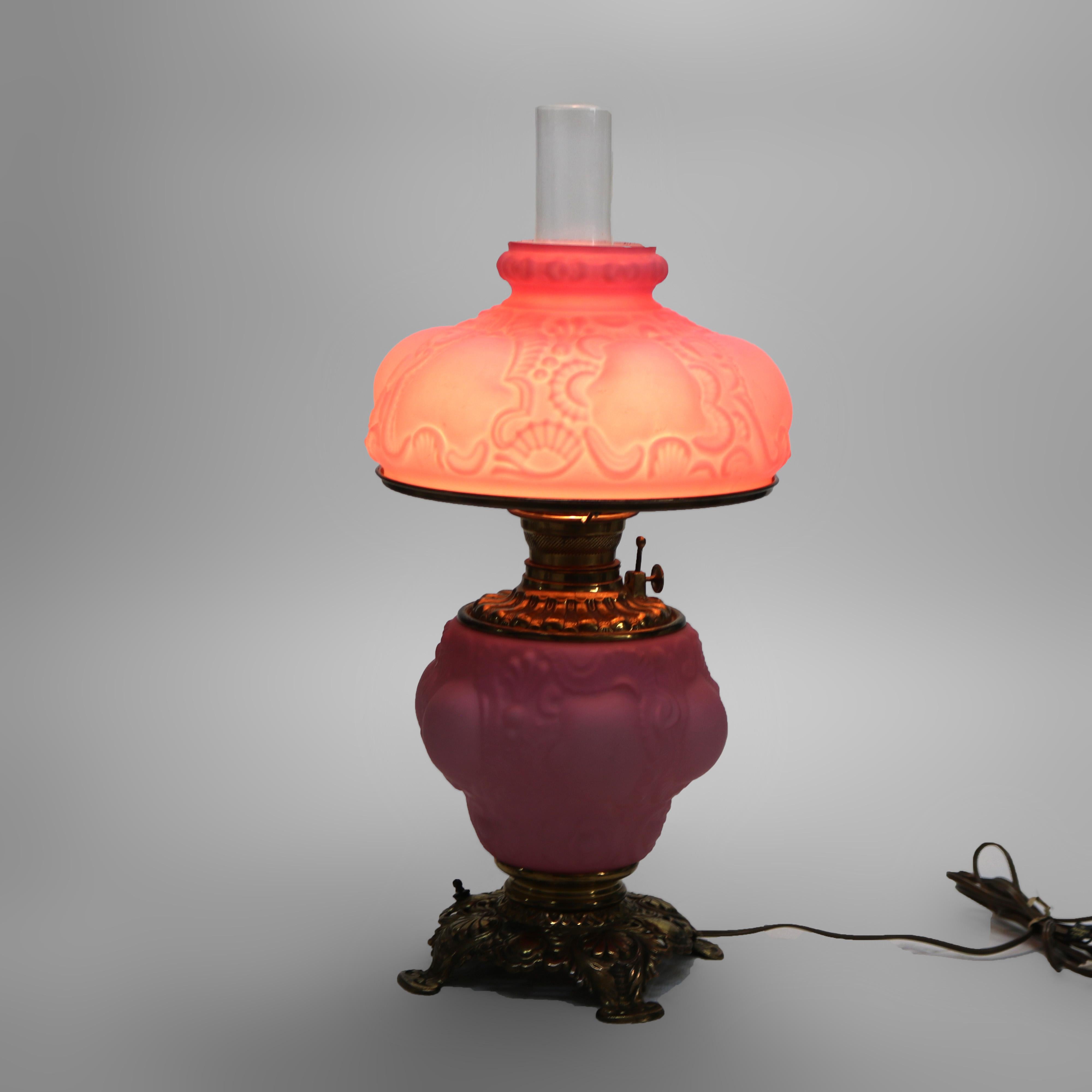 Antique P & A Co Pink Glass Gone with the Wind Electric Lamp, Converted, C1890 3