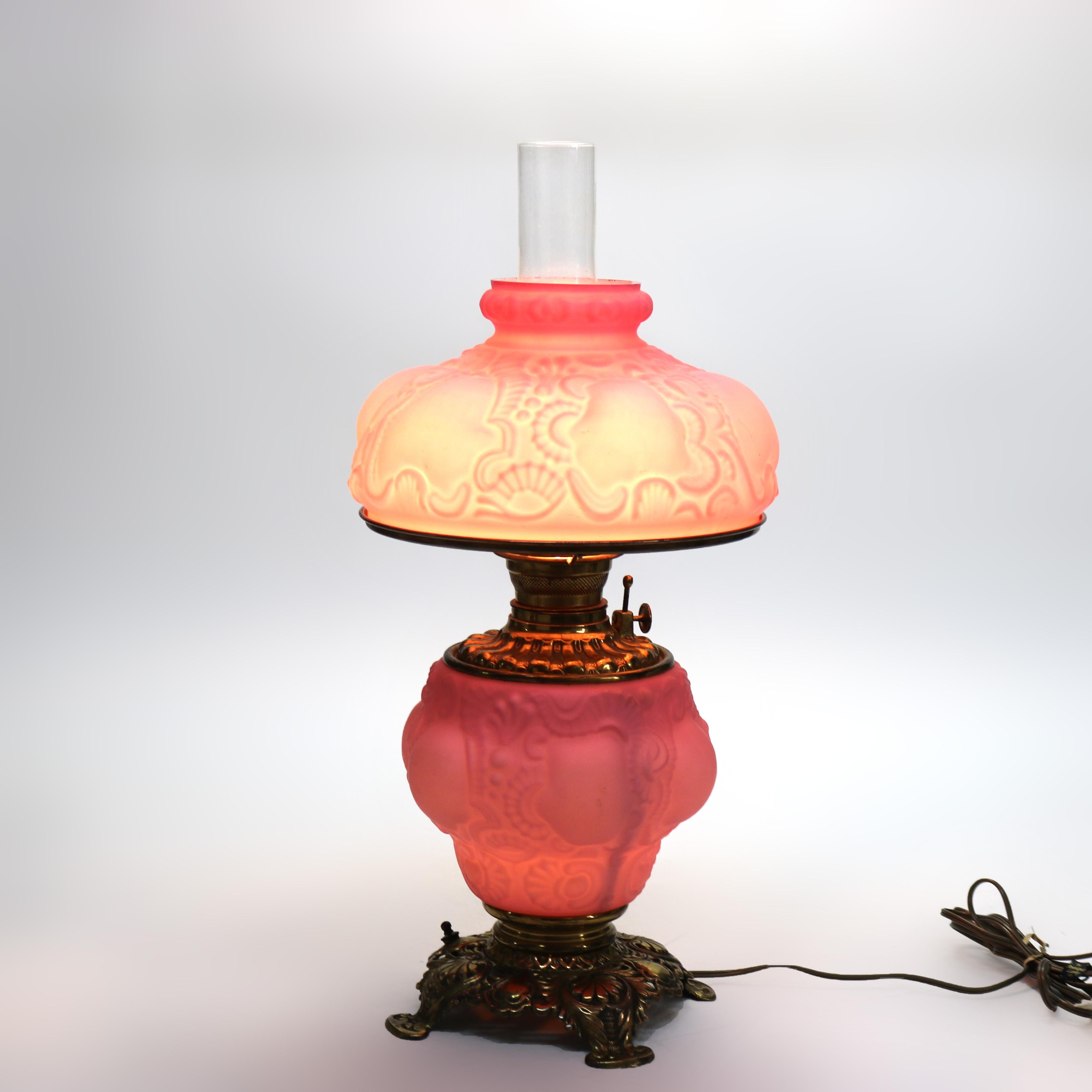 Antique P & A Co Pink Glass Gone with the Wind Electric Lamp, Converted, C1890 4