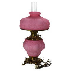 Antique P & A Co Pink Glass Gone with the Wind Electric Lamp, Converted, C1890