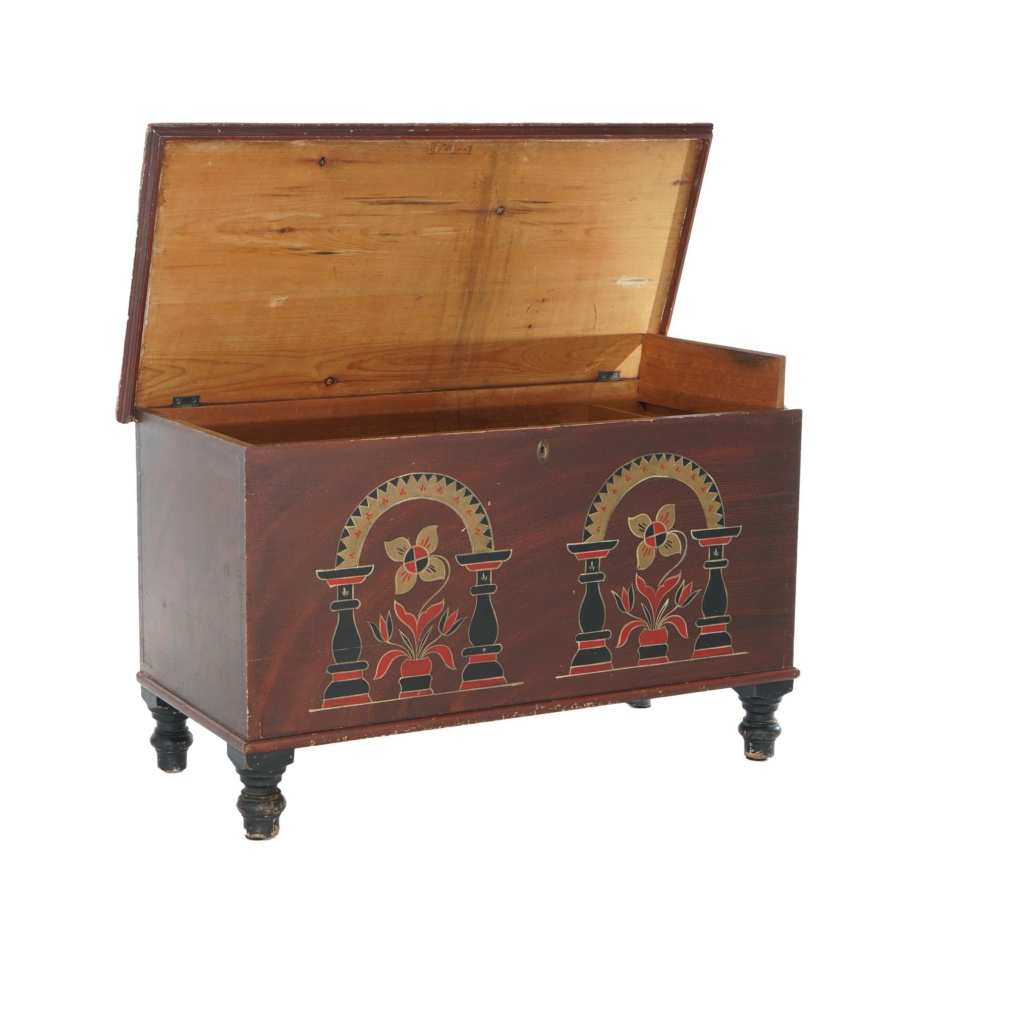 Antique PA Dutch Lancaster County Stylized Floral Decorated Blanket Chest c1860 For Sale 3
