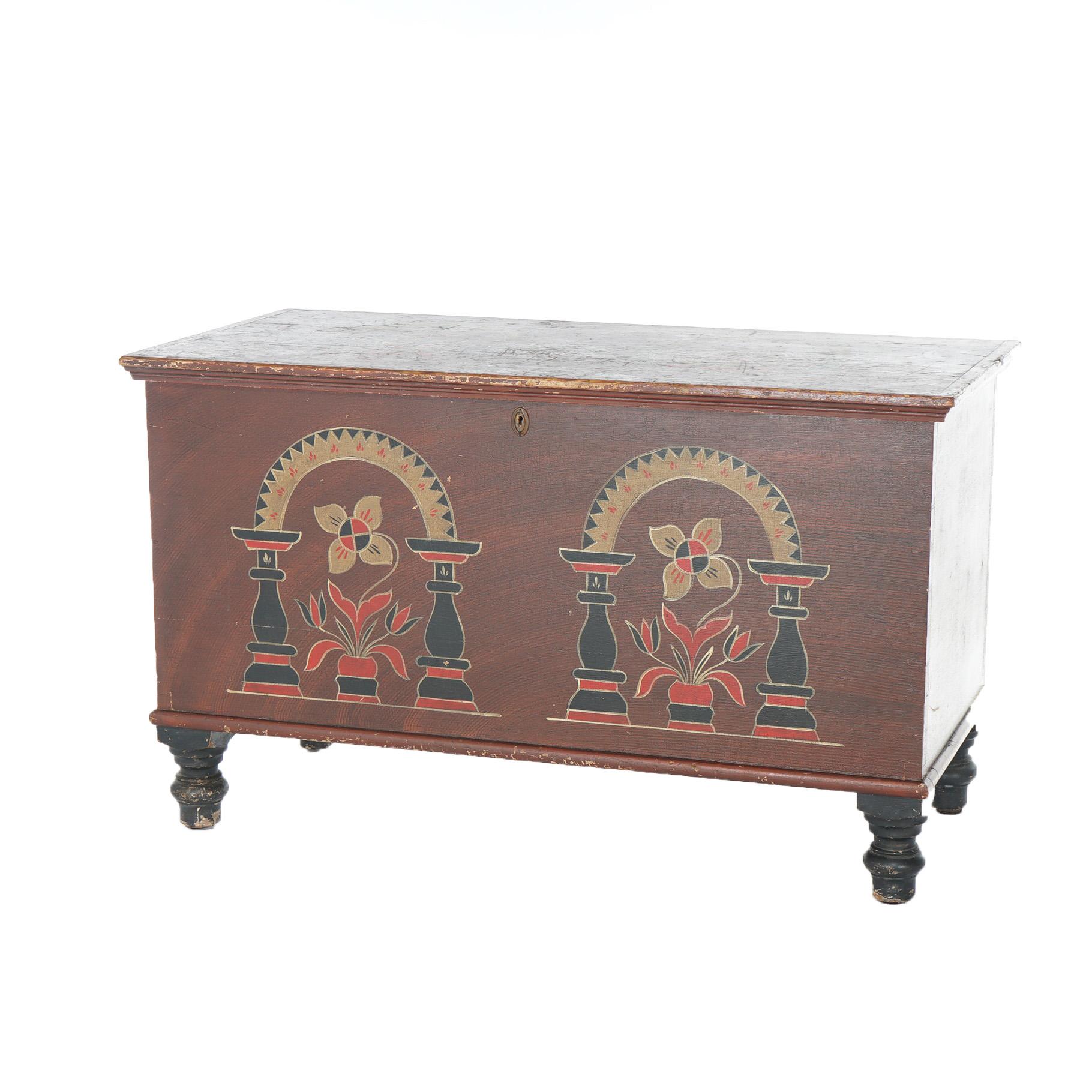 American Antique PA Dutch Lancaster County Stylized Floral Decorated Blanket Chest c1860 For Sale