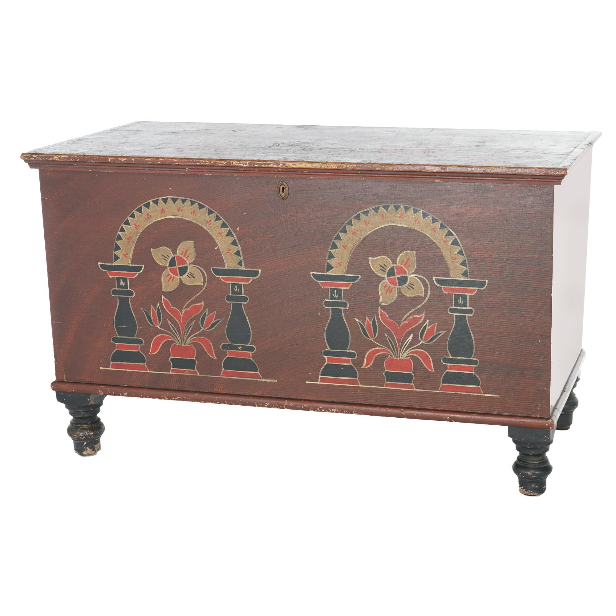 Ancienne commode hollandaise de style Lancaster County décorée de fleurs, vers 1860
