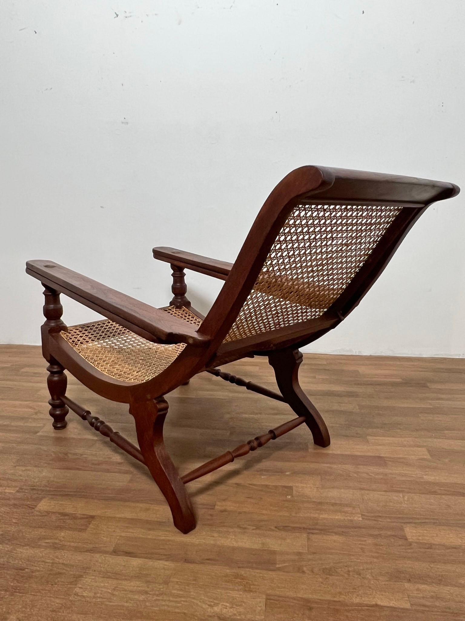19th Century Antique Paddle Arm British Colonial Plantation Lounge Chair For Sale