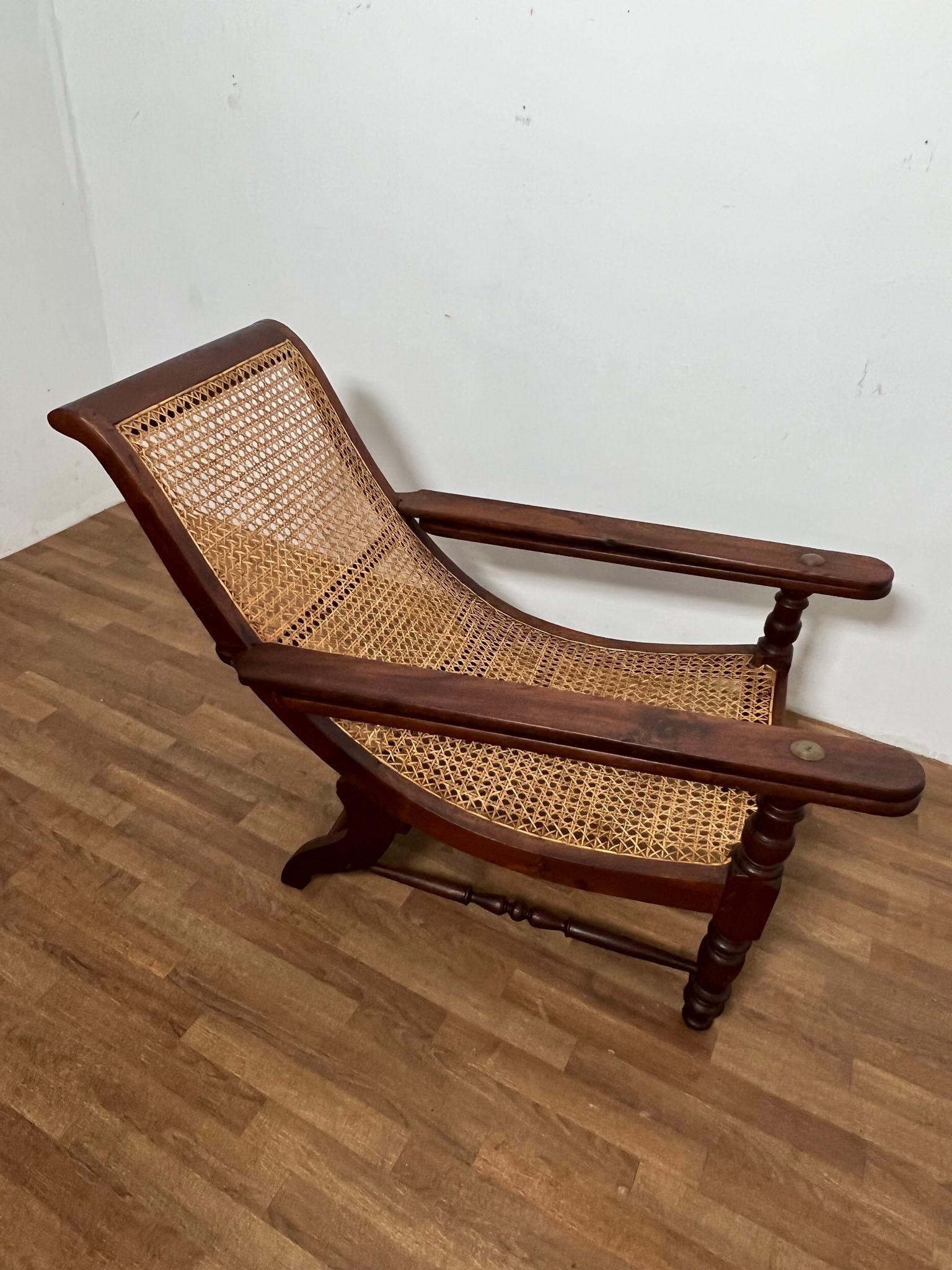 Cane Antique Paddle Arm British Colonial Plantation Lounge Chair For Sale
