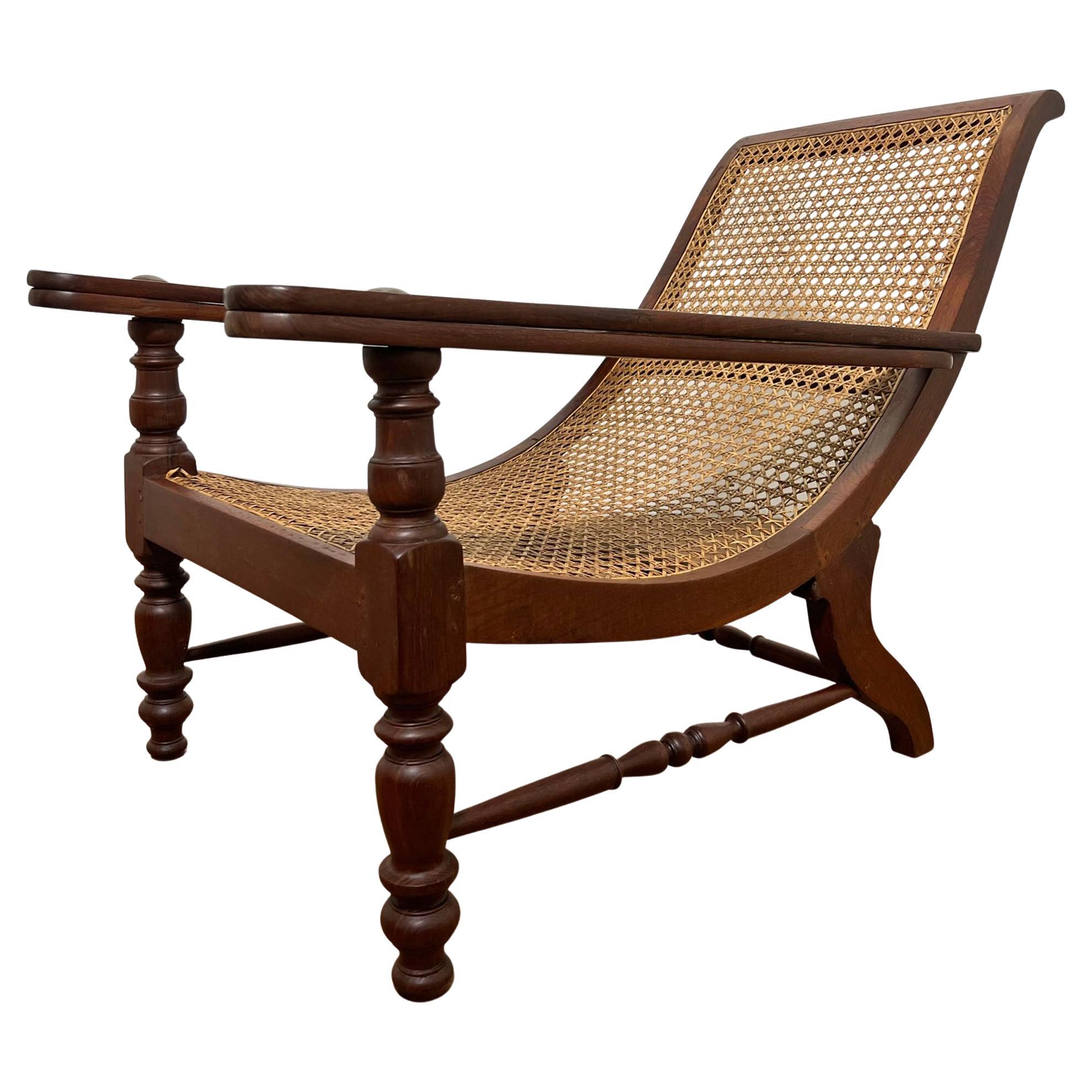 Antique Paddle Arm British Colonial Plantation Lounge Chair For Sale