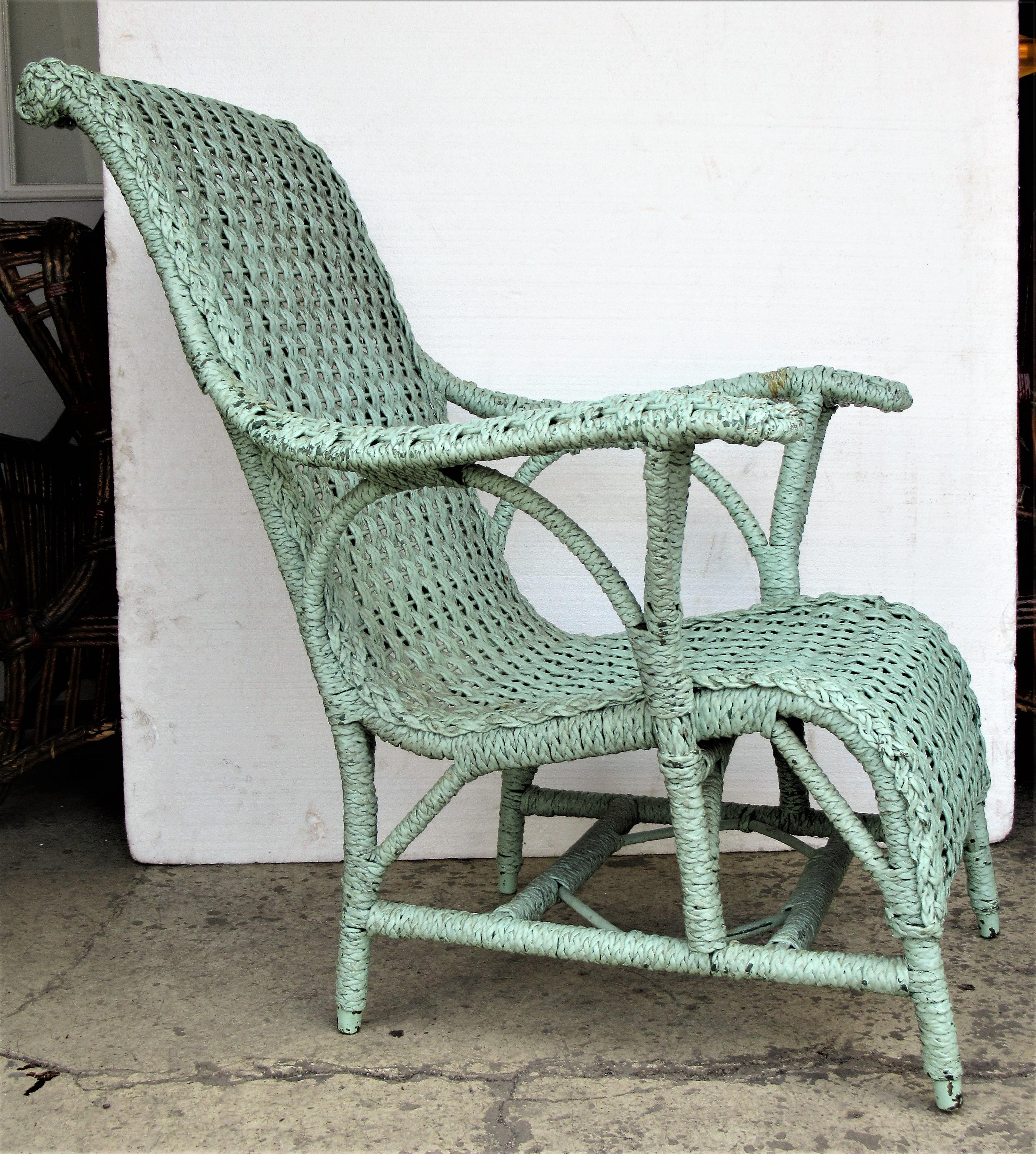 Antique Paddle Arm Wicker Lounge Chair 5