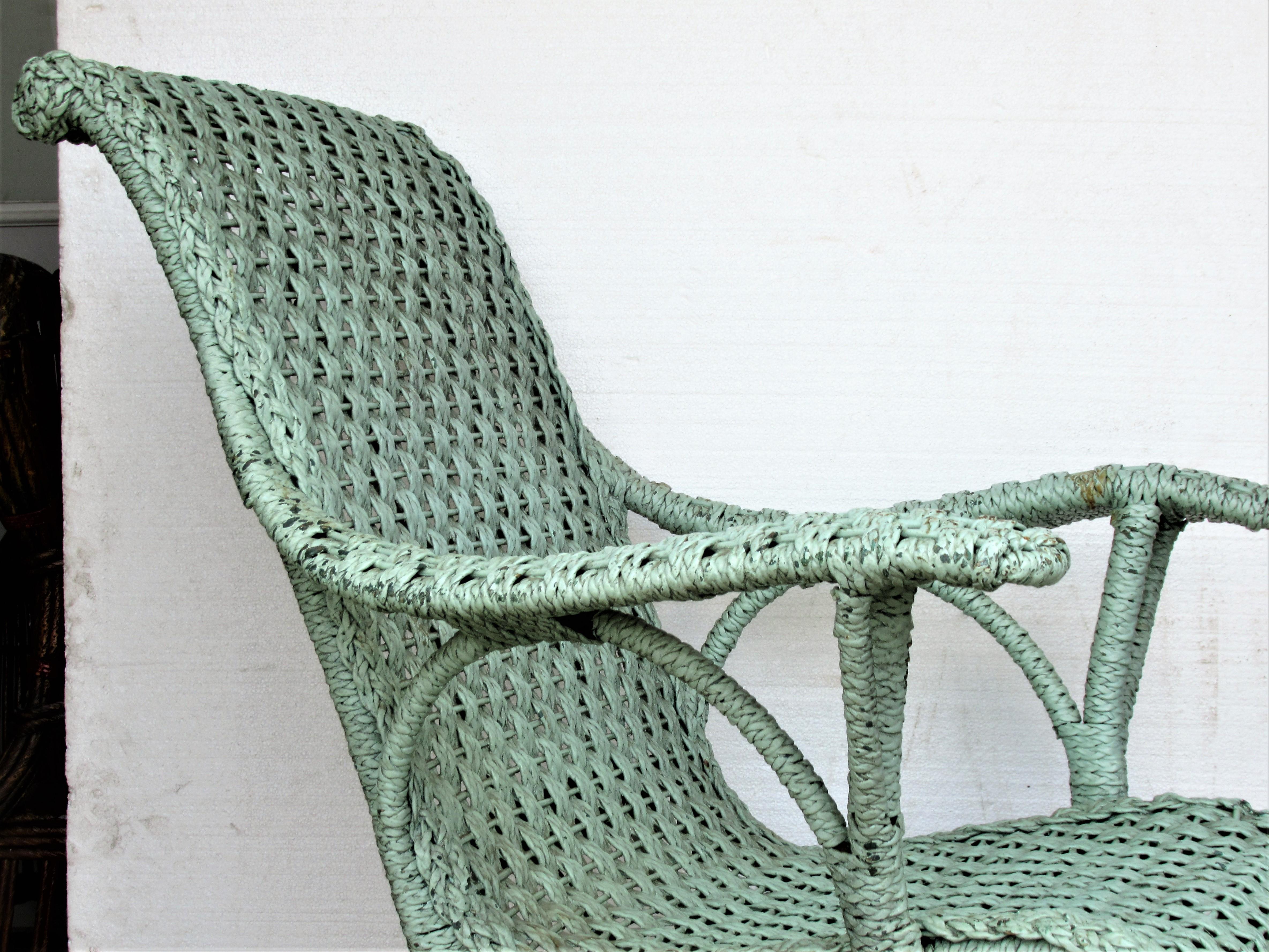 Antique Paddle Arm Wicker Lounge Chair 6