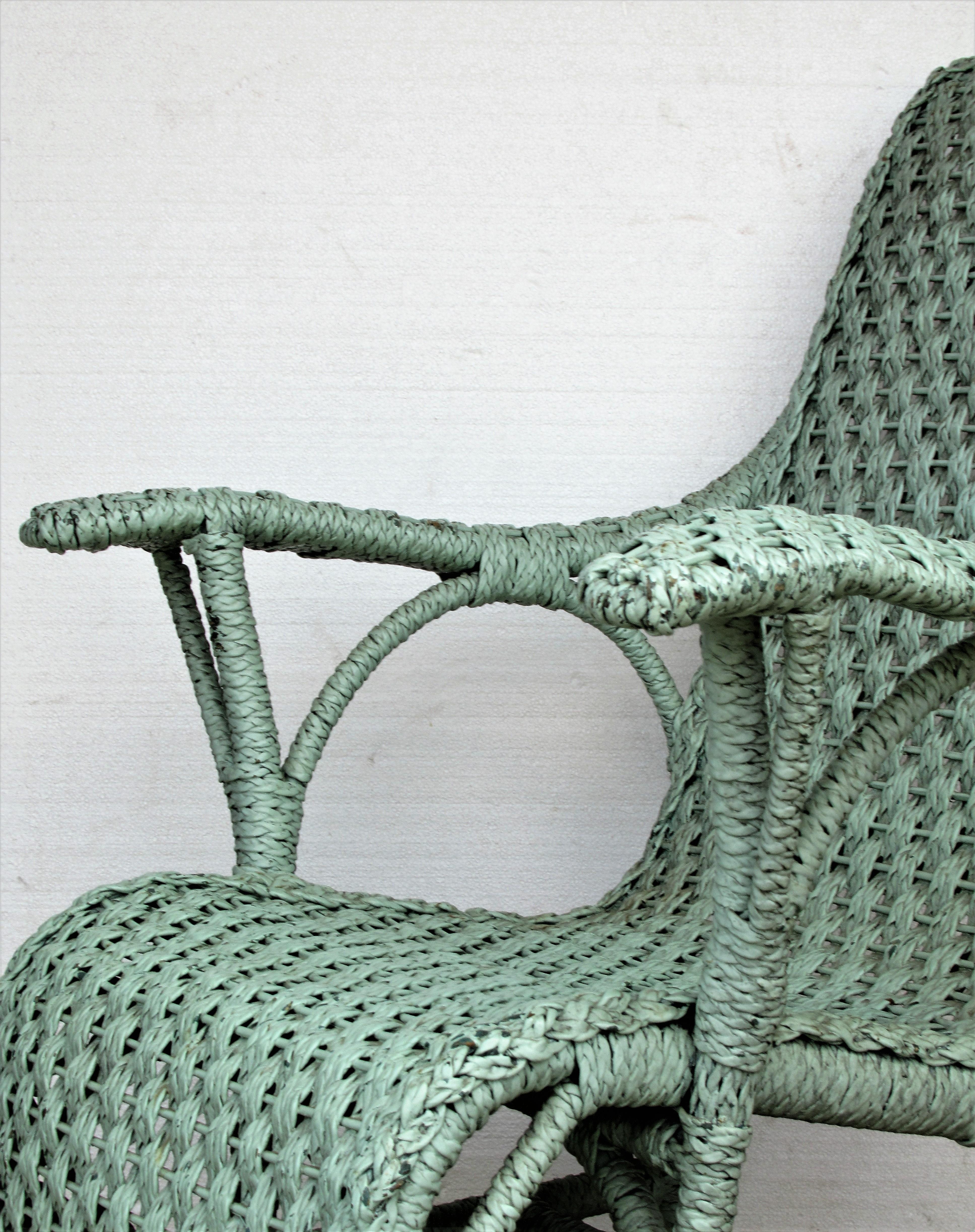 Antique Paddle Arm Wicker Lounge Chair 8