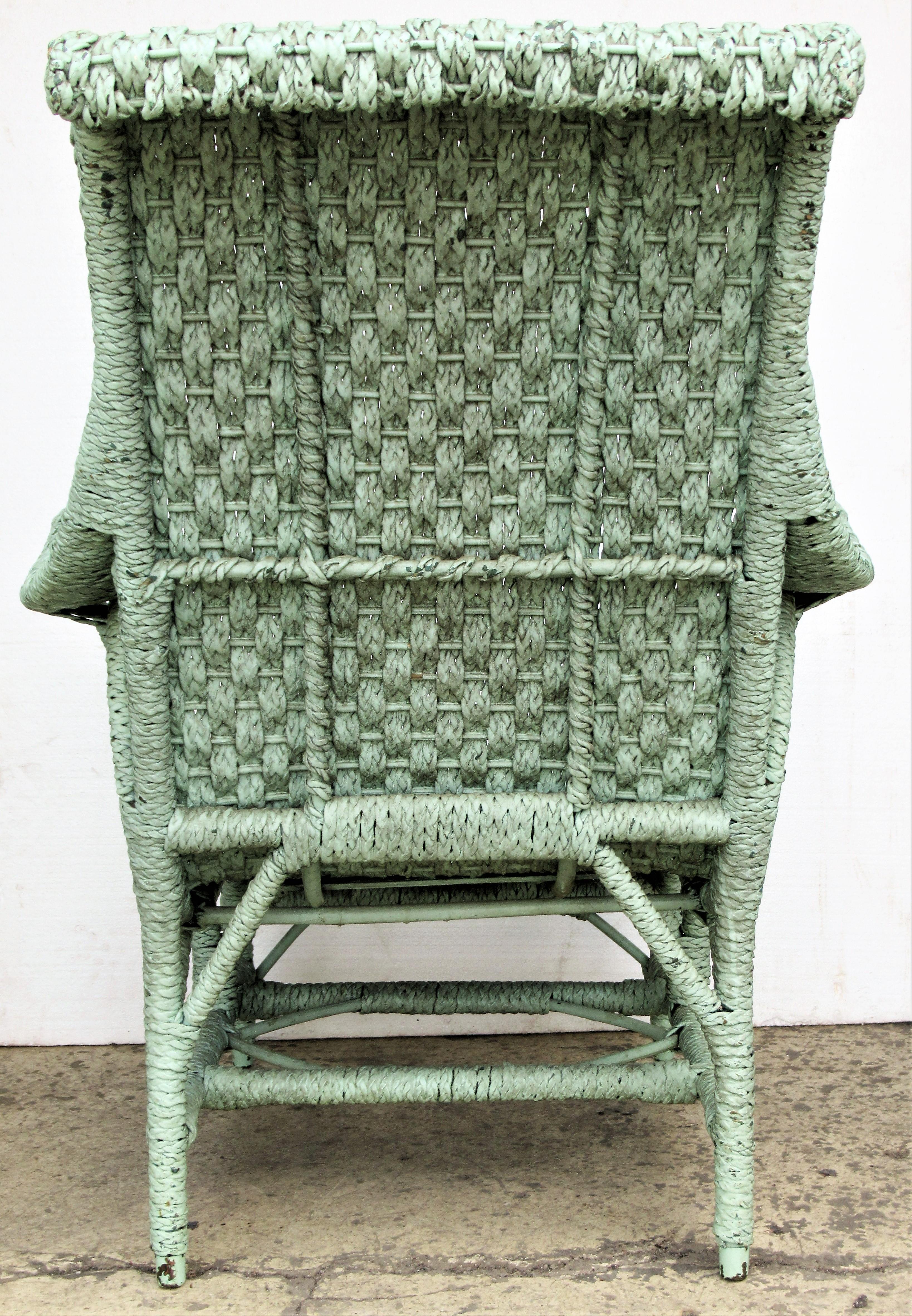 Antique Paddle Arm Wicker Lounge Chair 11
